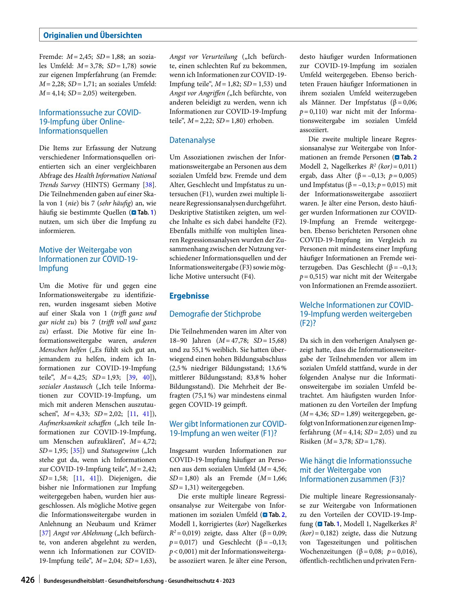 Vorschauseite 4: Informationsweitergabe zur COVID-19-Impfung: Quantitative Online-Befragung zu Akteuren, Inhalten, Quellen und Motiven