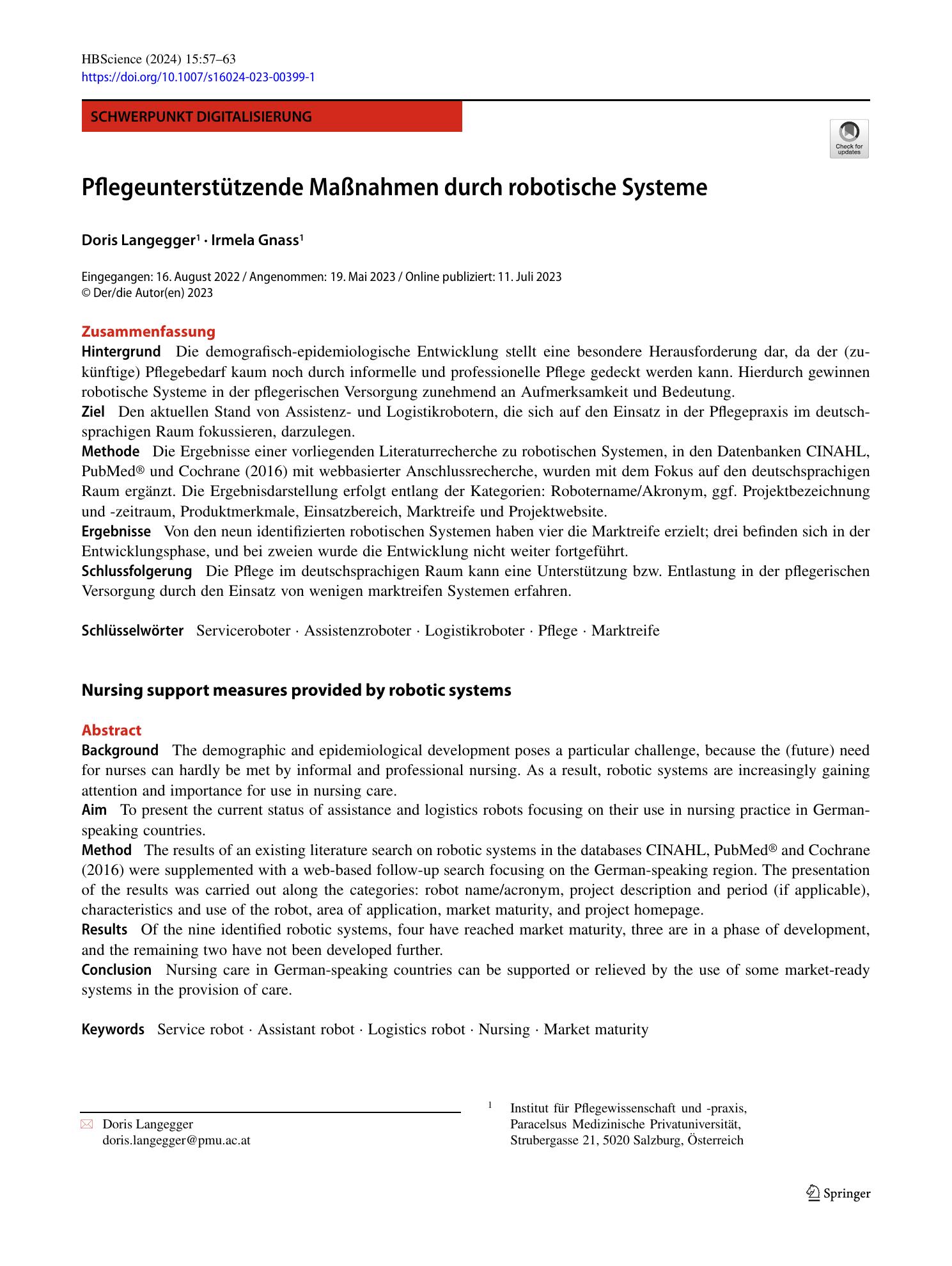 Vorschauseite 1: Pflegeunterstützende Maßnahmen durch robotische Systeme