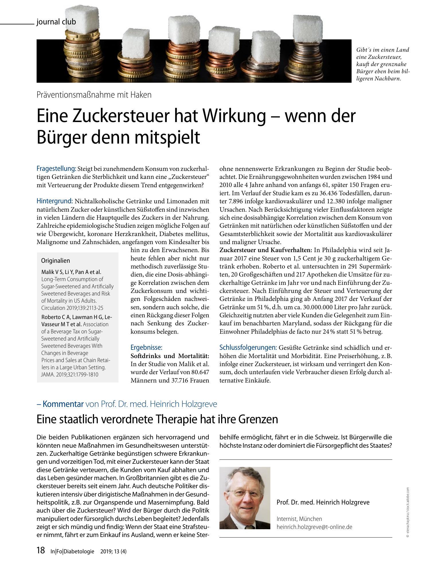Vorschauseite 1: Eine Zuckersteuer hat Wirkung — wenn der Bürger denn mitspielt