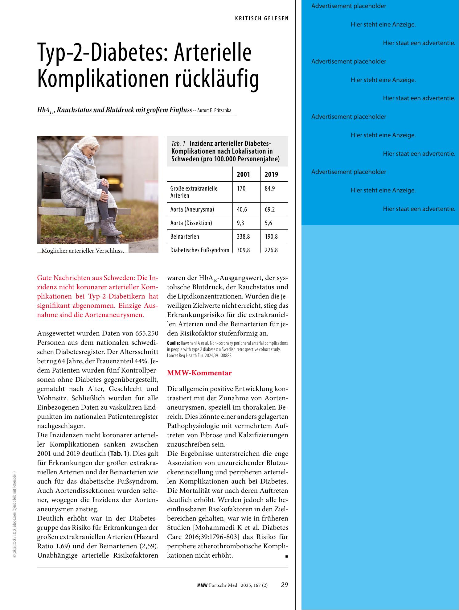 Vorschauseite 1: Typ-2-Diabetes: Arterielle Komplikationen rückläufig