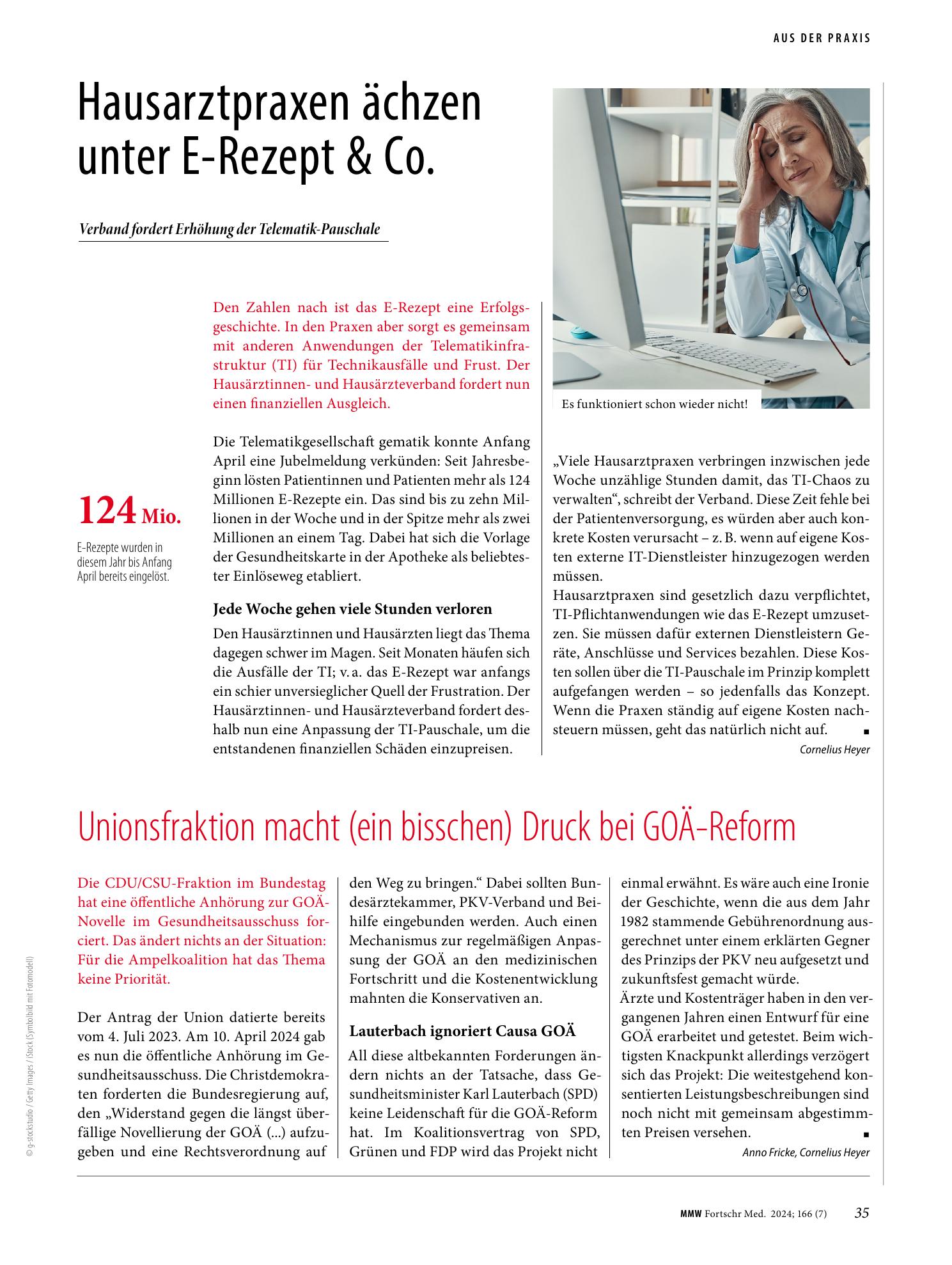 Vorschauseite 1: Unionsfraktion macht (ein bisschen) Druck bei GOÄ-Reform