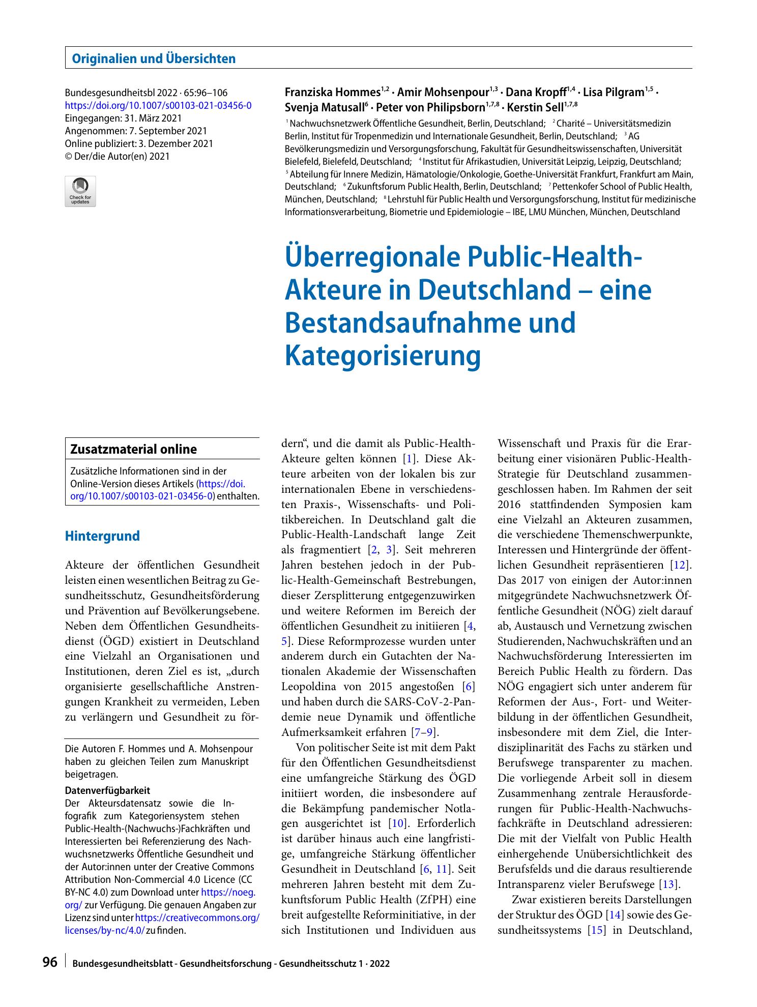 Vorschauseite 1: Überregionale Public-Health-Akteure in Deutschland – eine Bestandsaufnahme und Kategorisierung