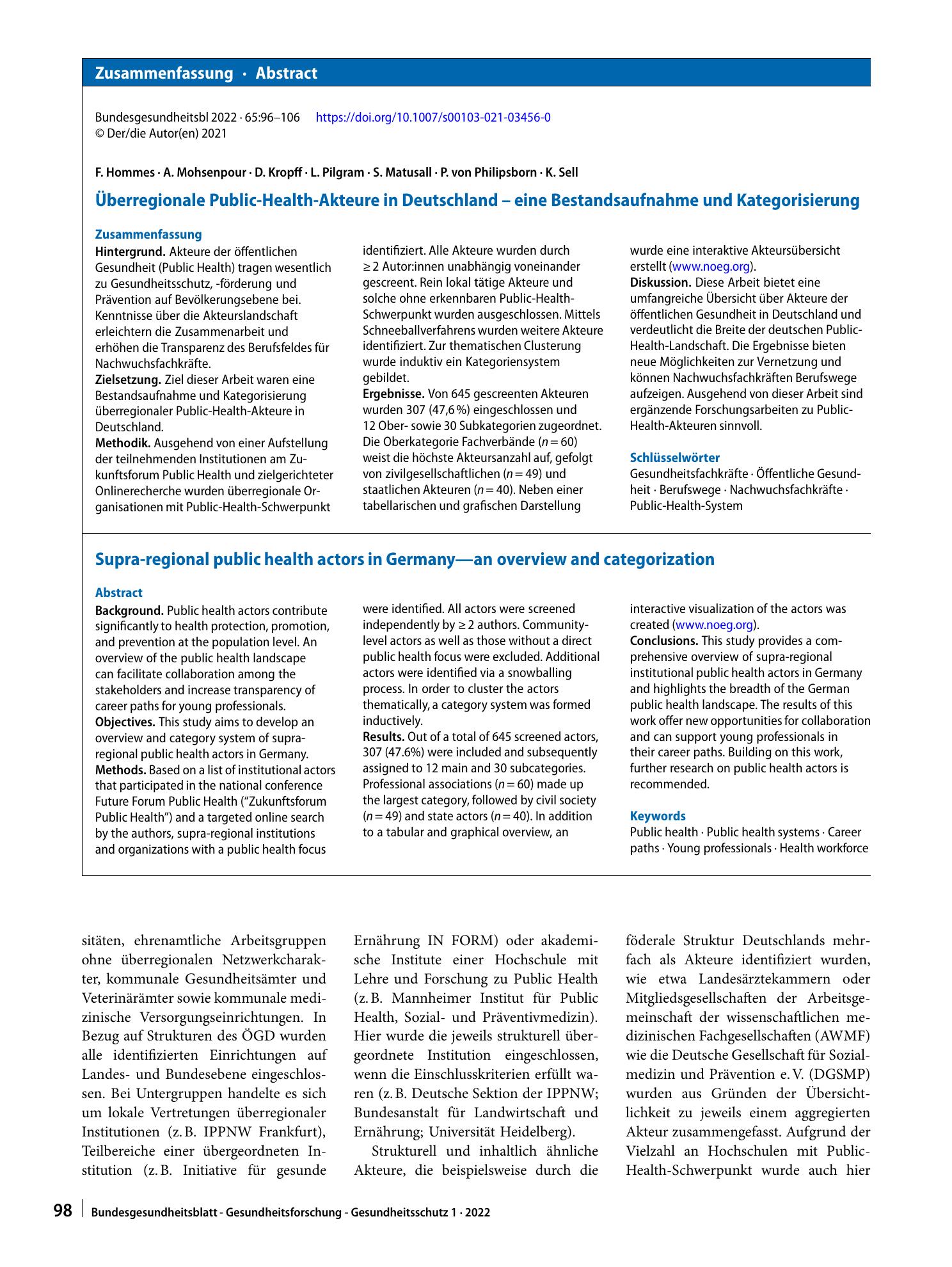 Vorschauseite 3: Überregionale Public-Health-Akteure in Deutschland – eine Bestandsaufnahme und Kategorisierung