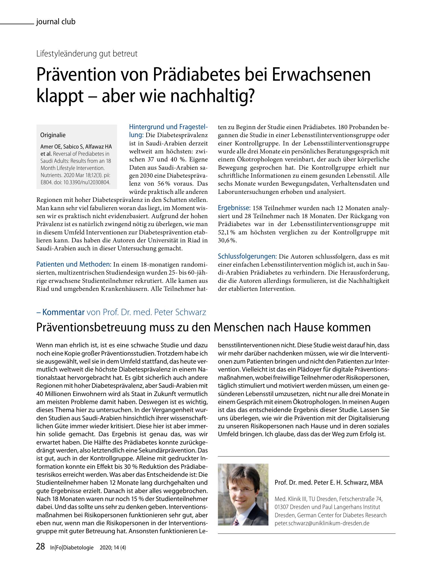 Vorschauseite 1: Prävention von Prädiabetes bei Erwachsenen klappt - aber wie nachhaltig?