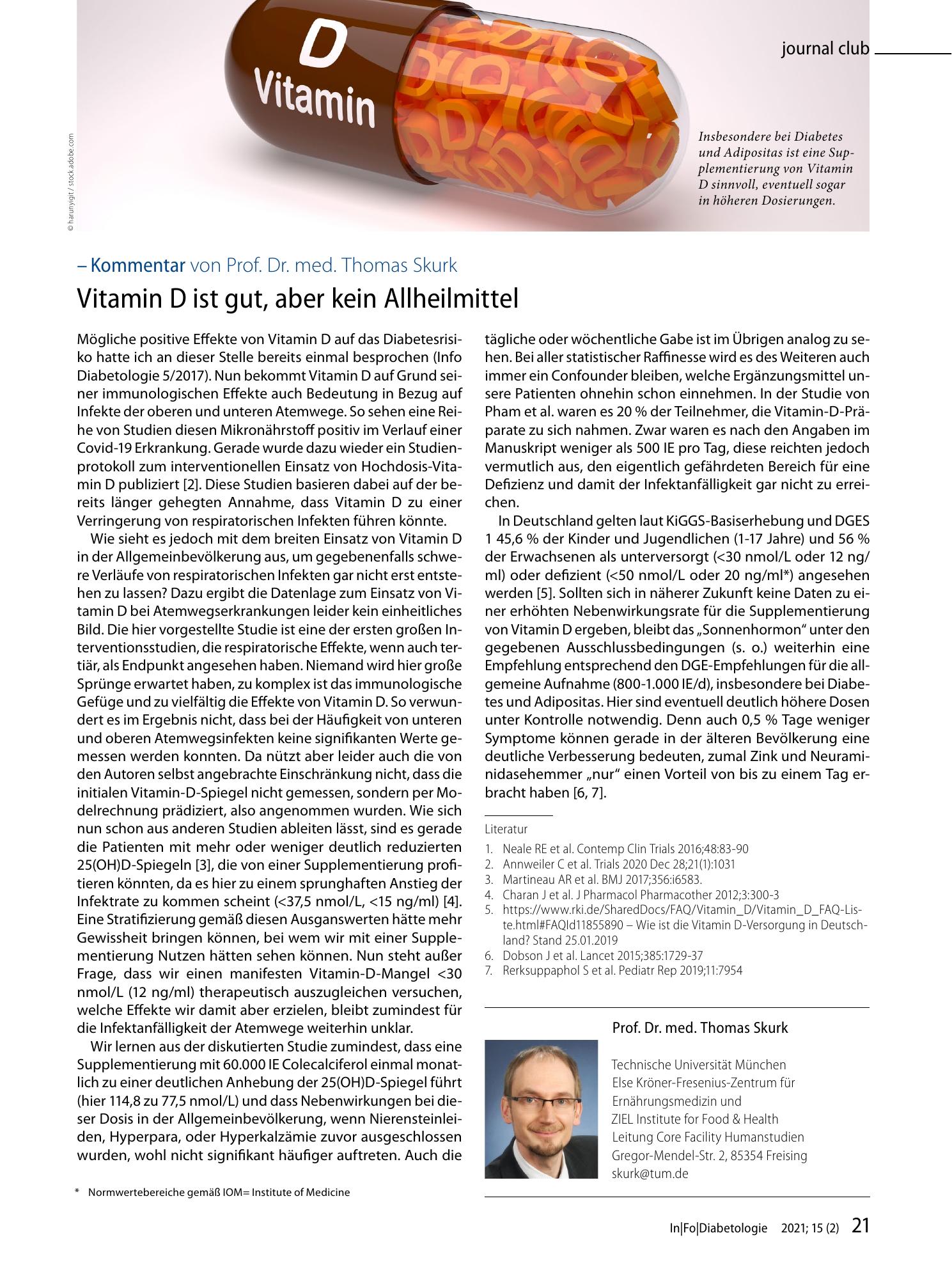 Vorschauseite 2: Vitamin-D-Gabe ohne signifikanten Effekt auf respiratorische Infekte bei Älteren