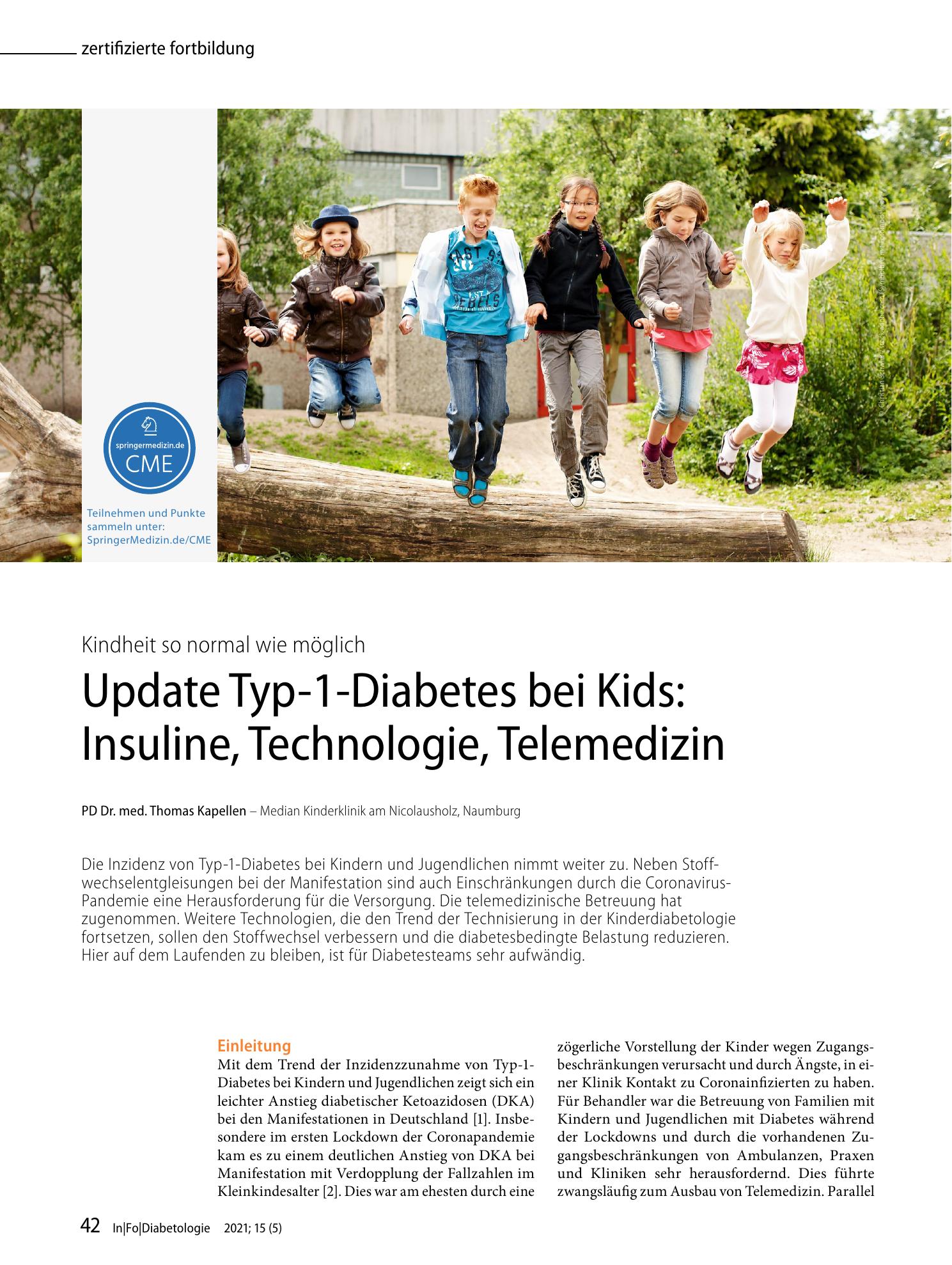 Vorschauseite 1: Update Typ-1-Diabetes bei Kids: Insuline, Technologie, Telemedizin
