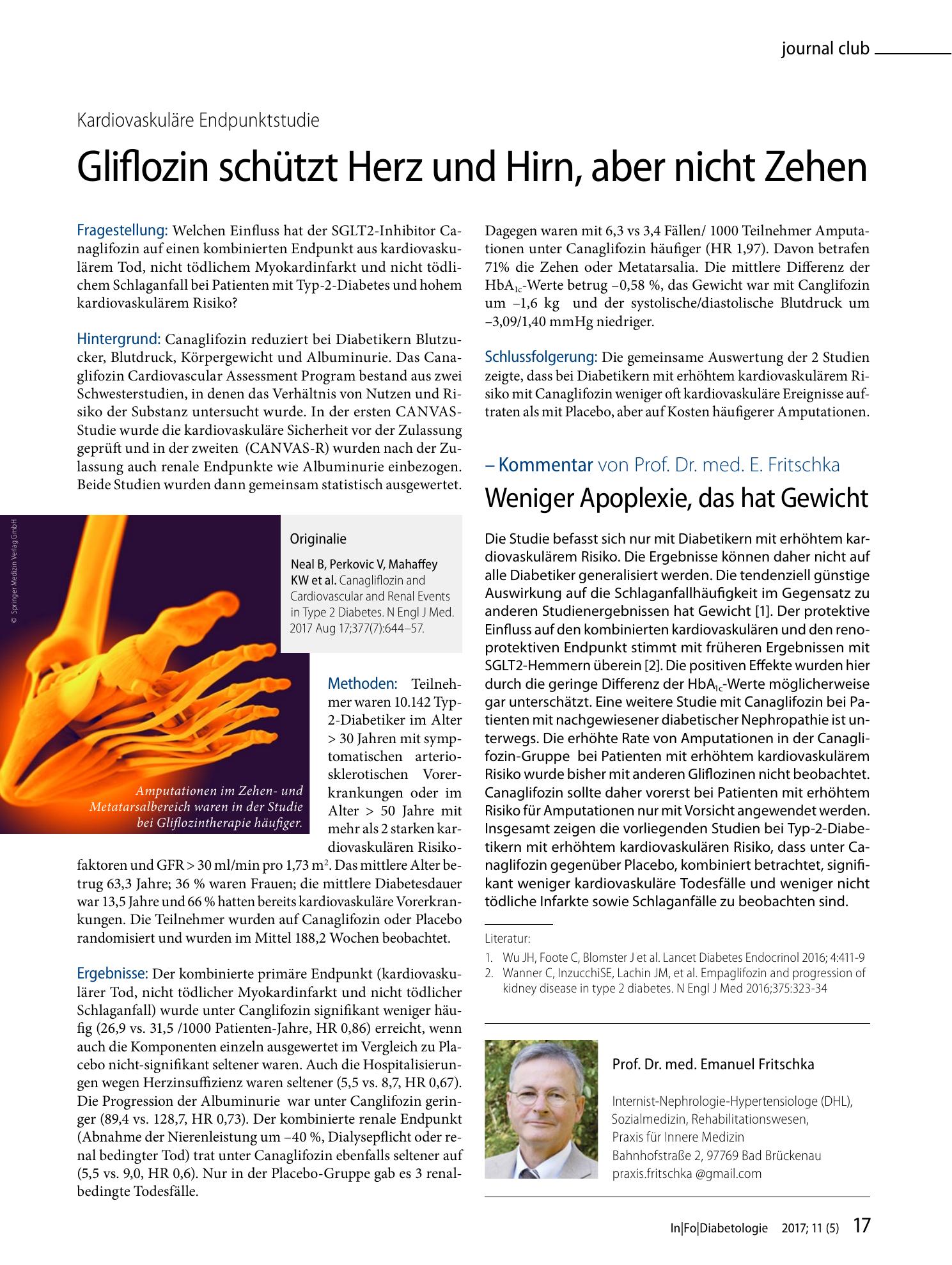 Vorschauseite 1: Gliflozin schützt Herz und Hirn, aber nicht Zehen
