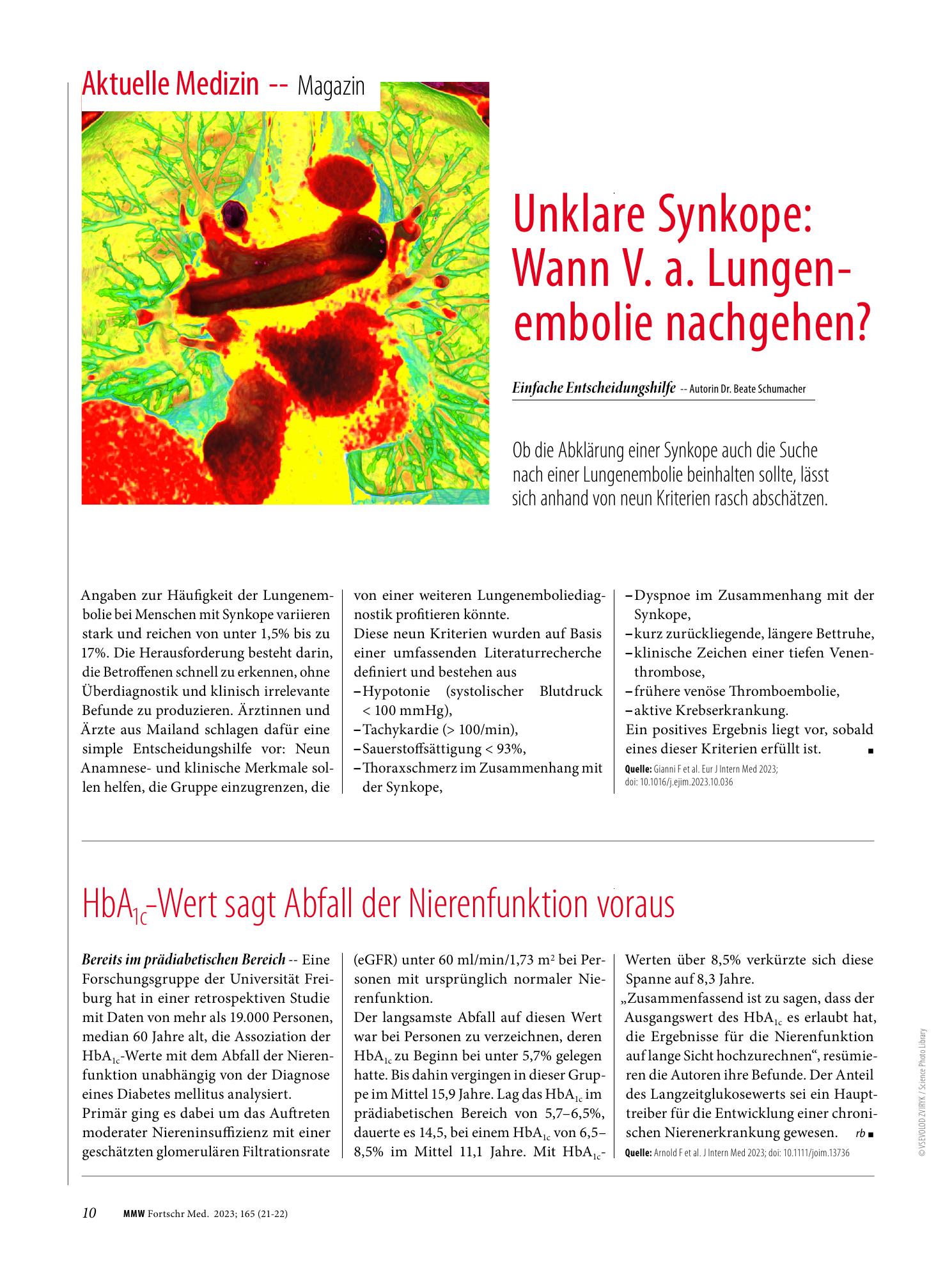 Vorschauseite 1: Unklare Synkope: Wann V. a. Lungenembolie nachgehen?