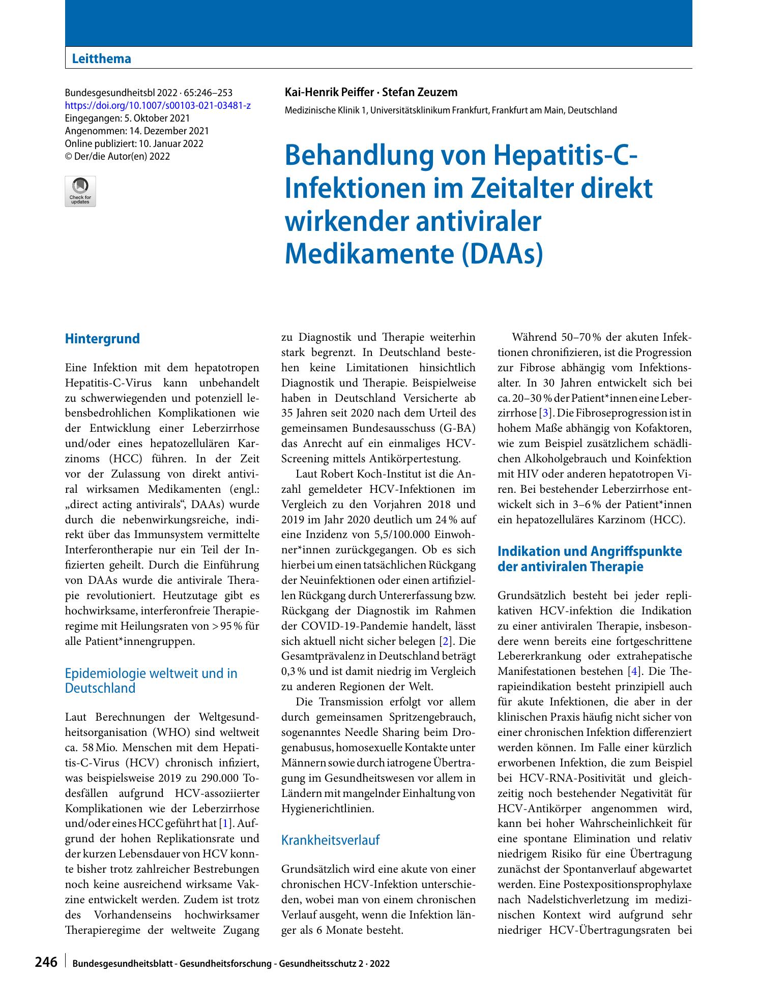 Vorschauseite 1: Behandlung von Hepatitis-C-Infektionen im Zeitalter direkt wirkender antiviraler Medikamente (DAAs)
