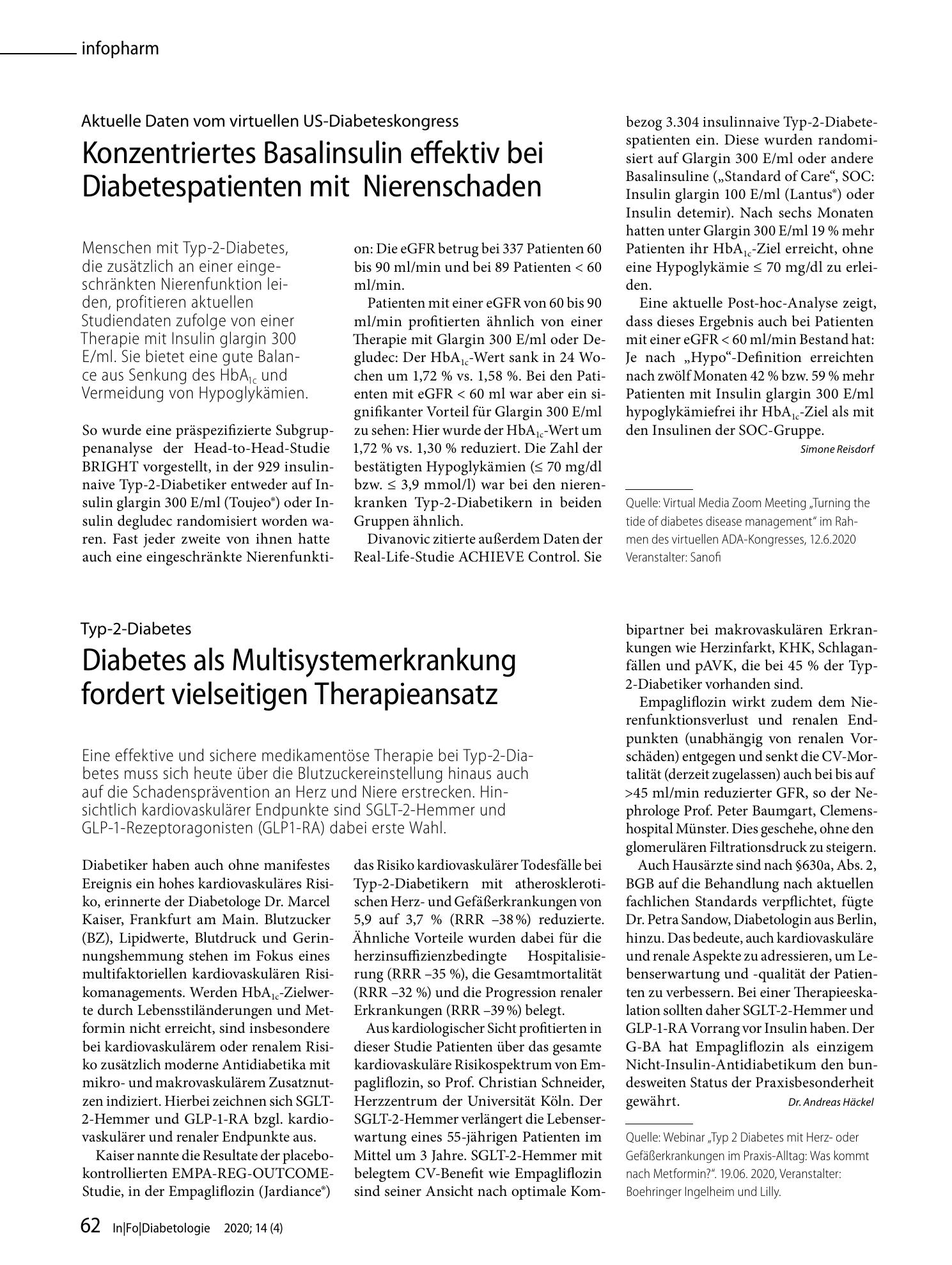 Vorschauseite 1: Konzentriertes Basalinsulin effektiv bei Diabetespatienten mit Nierenschaden