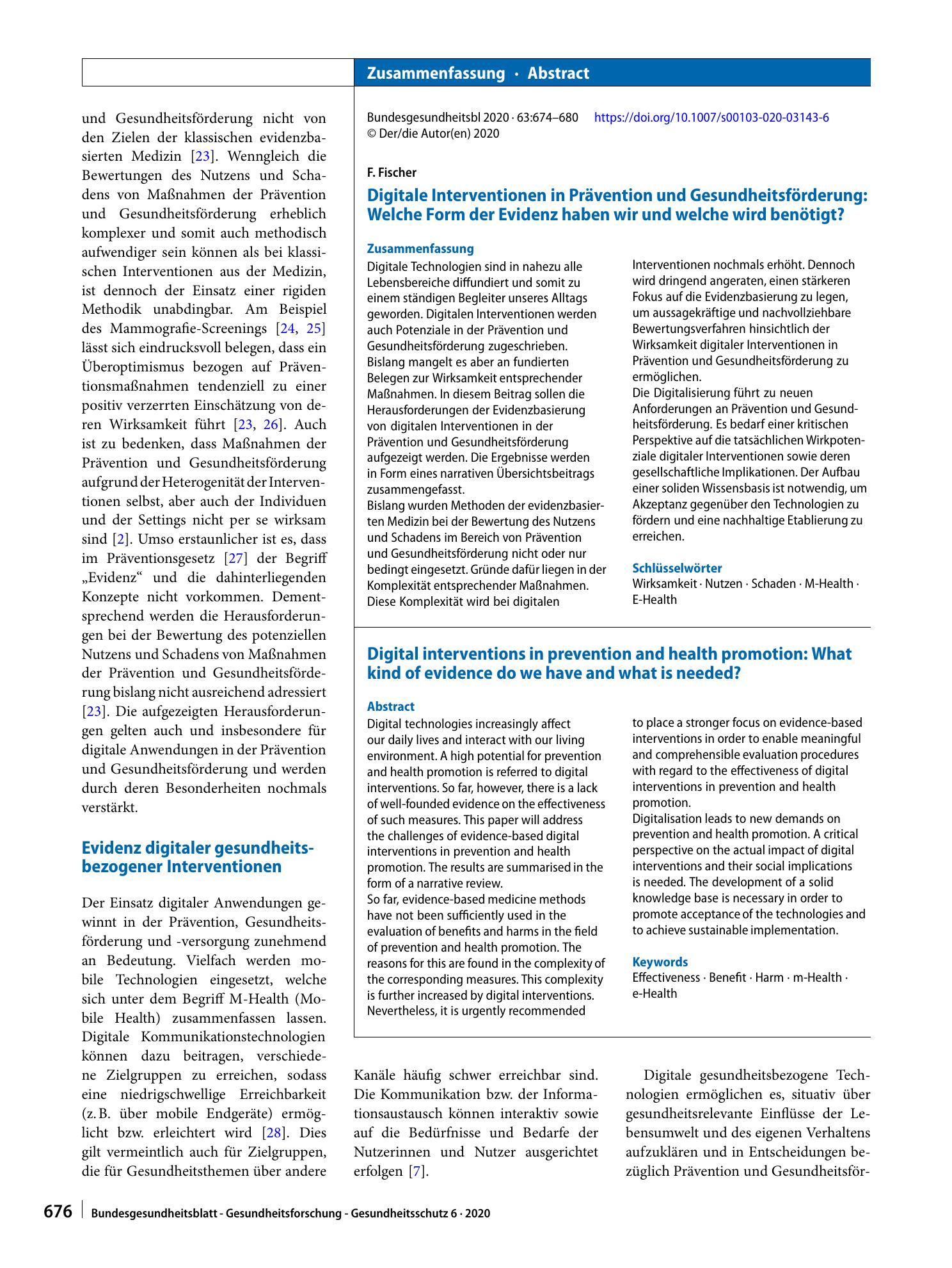 Vorschauseite 3: Digitale Interventionen in Prävention und Gesundheitsförderung: Welche Form der Evidenz haben wir und welche wird benötigt?