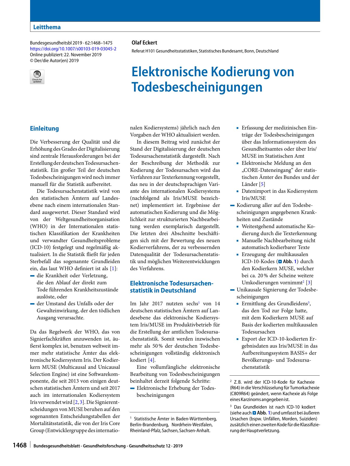Vorschauseite 1: Elektronische Kodierung von Todesbescheinigungen