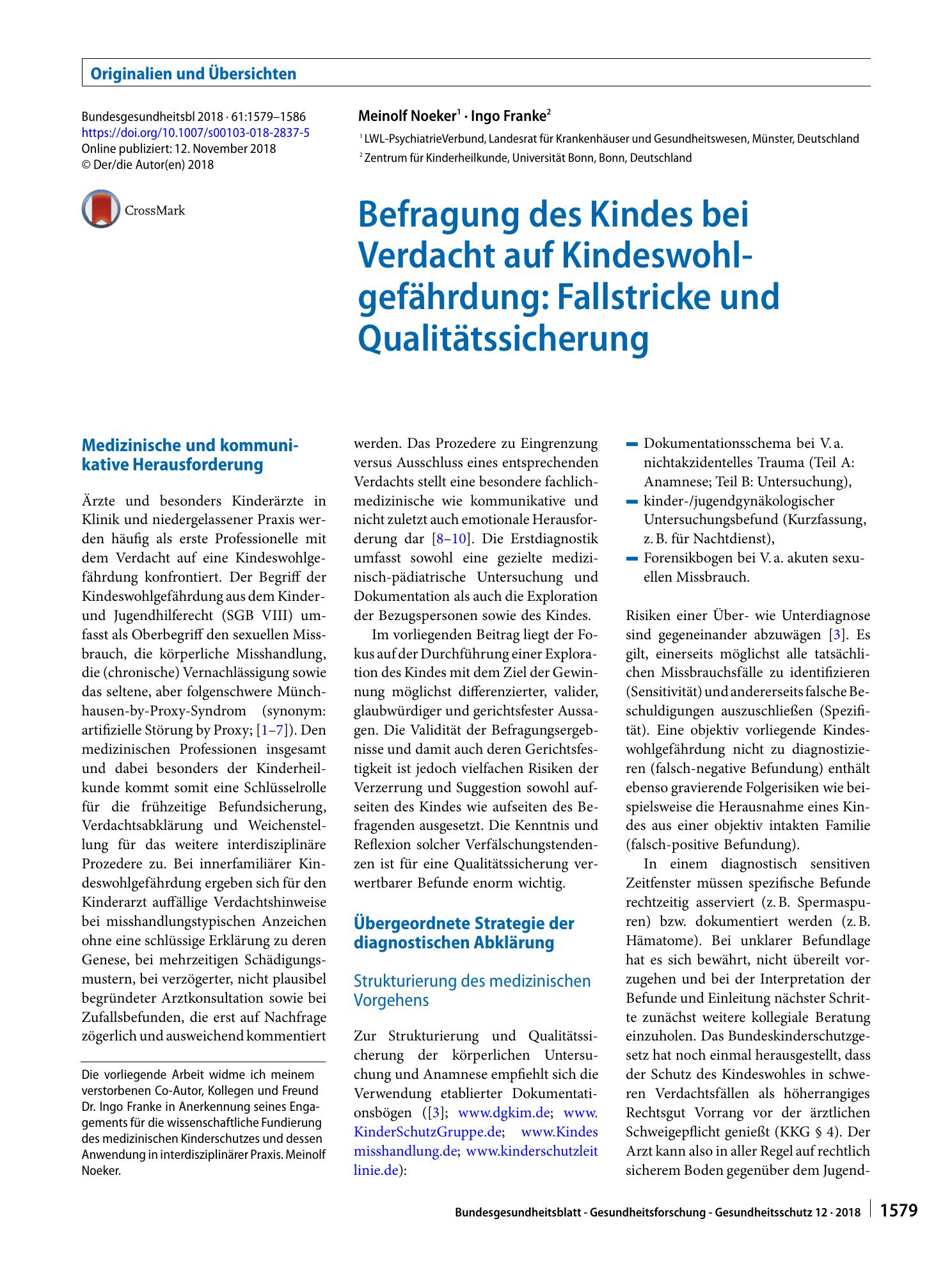 Vorschauseite 1: Befragung des Kindes bei Verdacht auf Kindeswohlgefährdung: Fallstricke und Qualitätssicherung