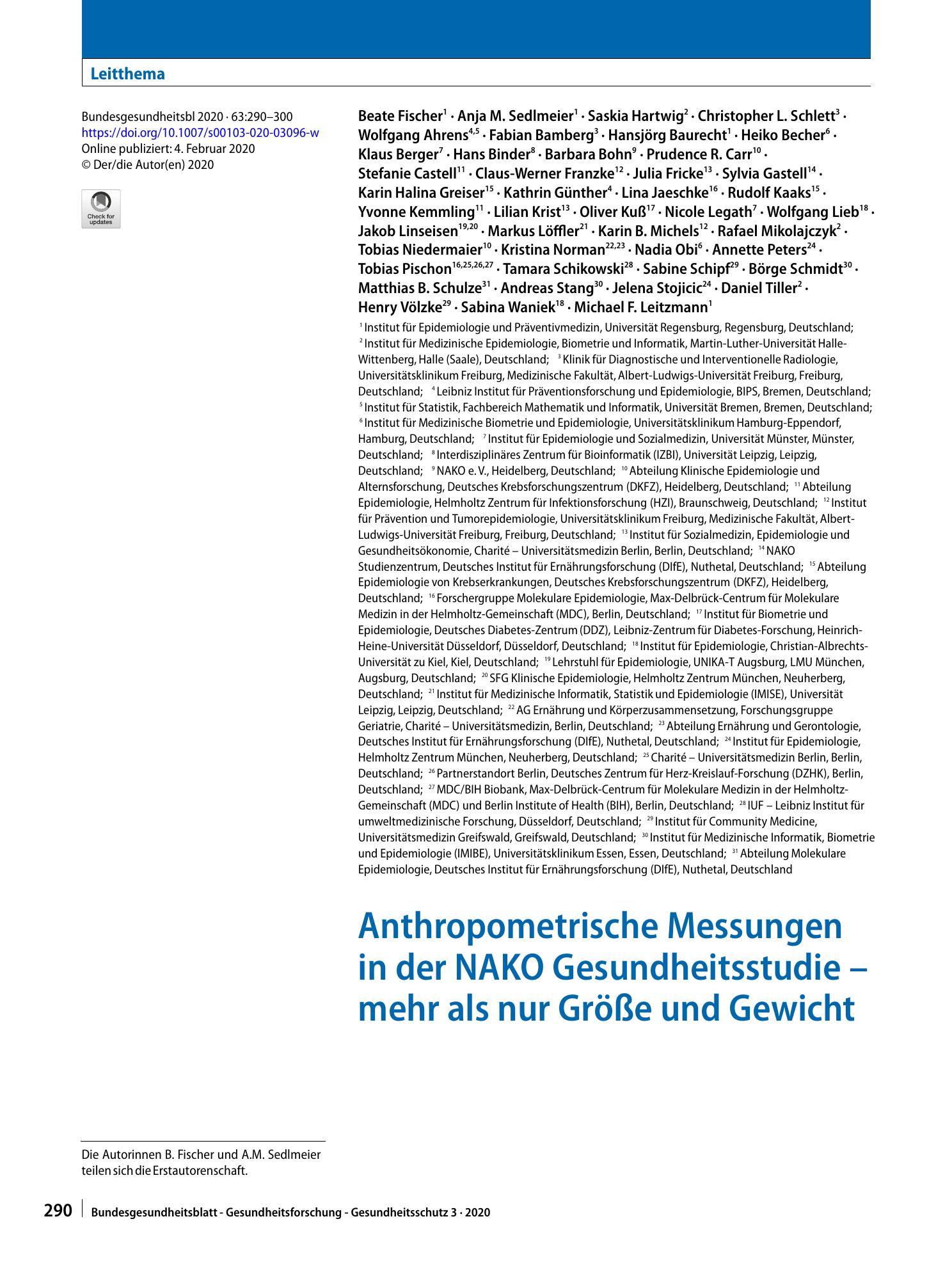 Vorschauseite 1: Anthropometrische Messungen in der NAKO Gesundheitsstudie – mehr als nur Größe und Gewicht