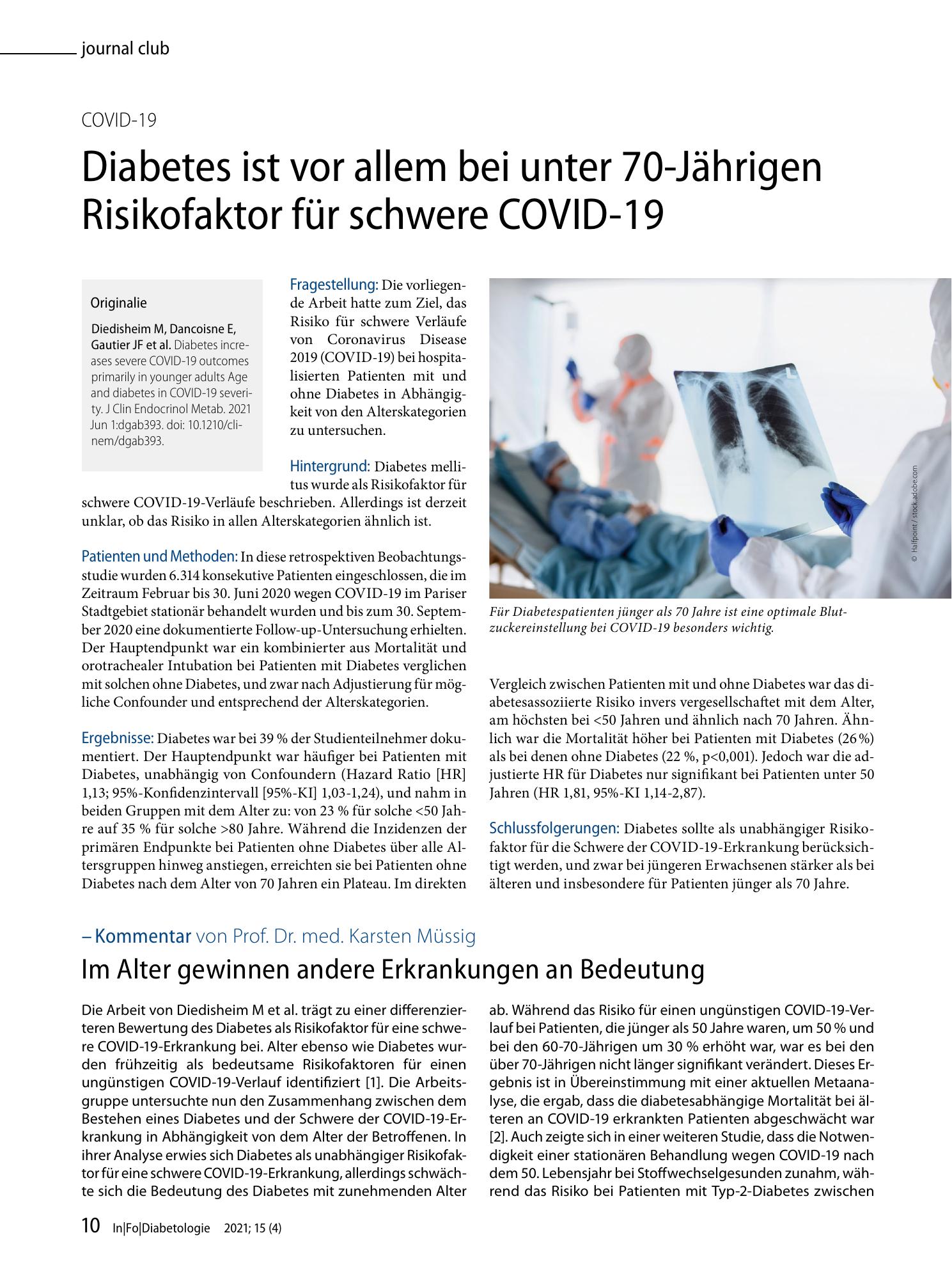 Vorschauseite 1: Diabetes ist vor allem bei unter 70-Jährigen Risikofaktor für schwere COVID-19
