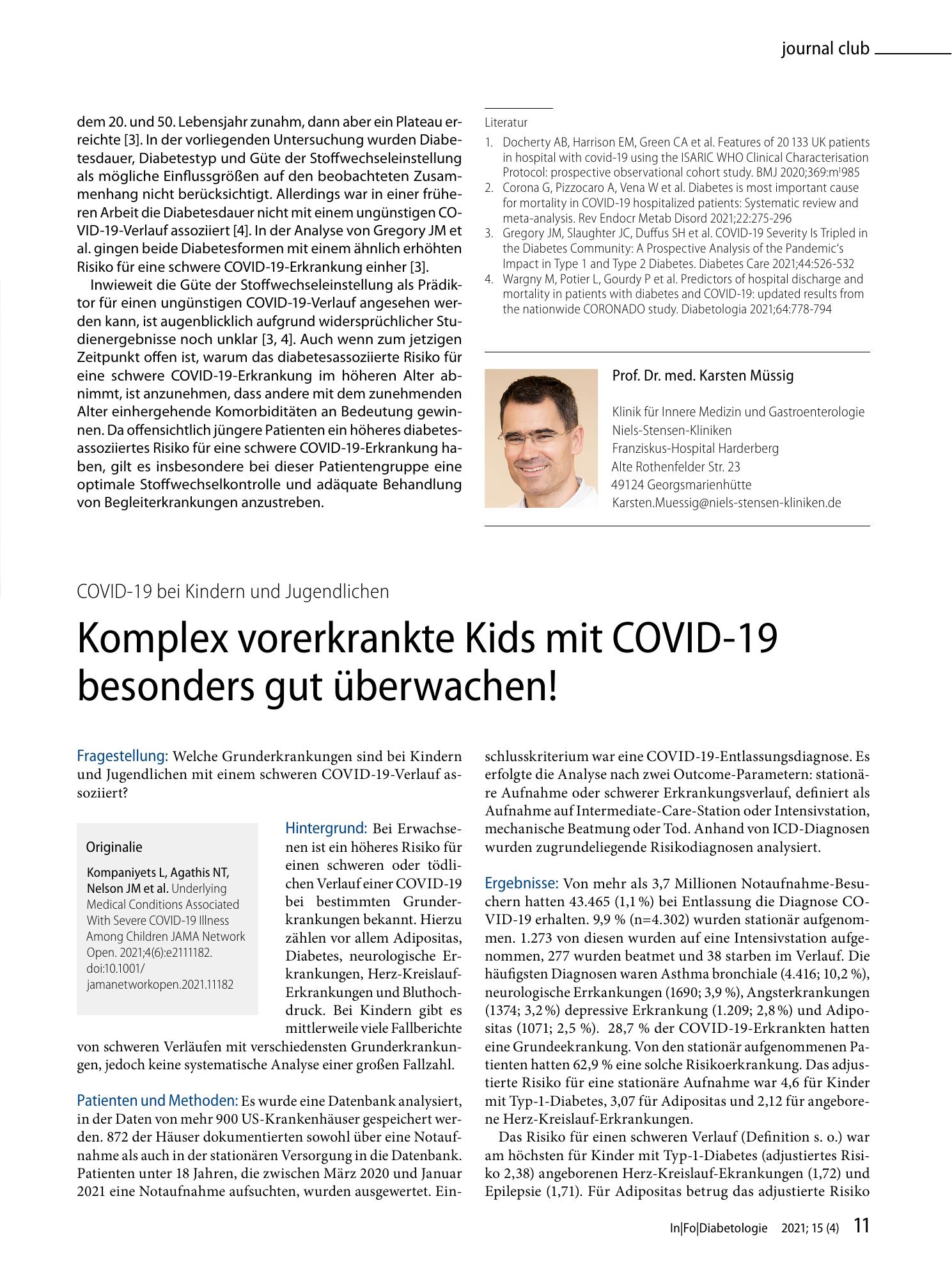 Vorschauseite 2: Diabetes ist vor allem bei unter 70-Jährigen Risikofaktor für schwere COVID-19