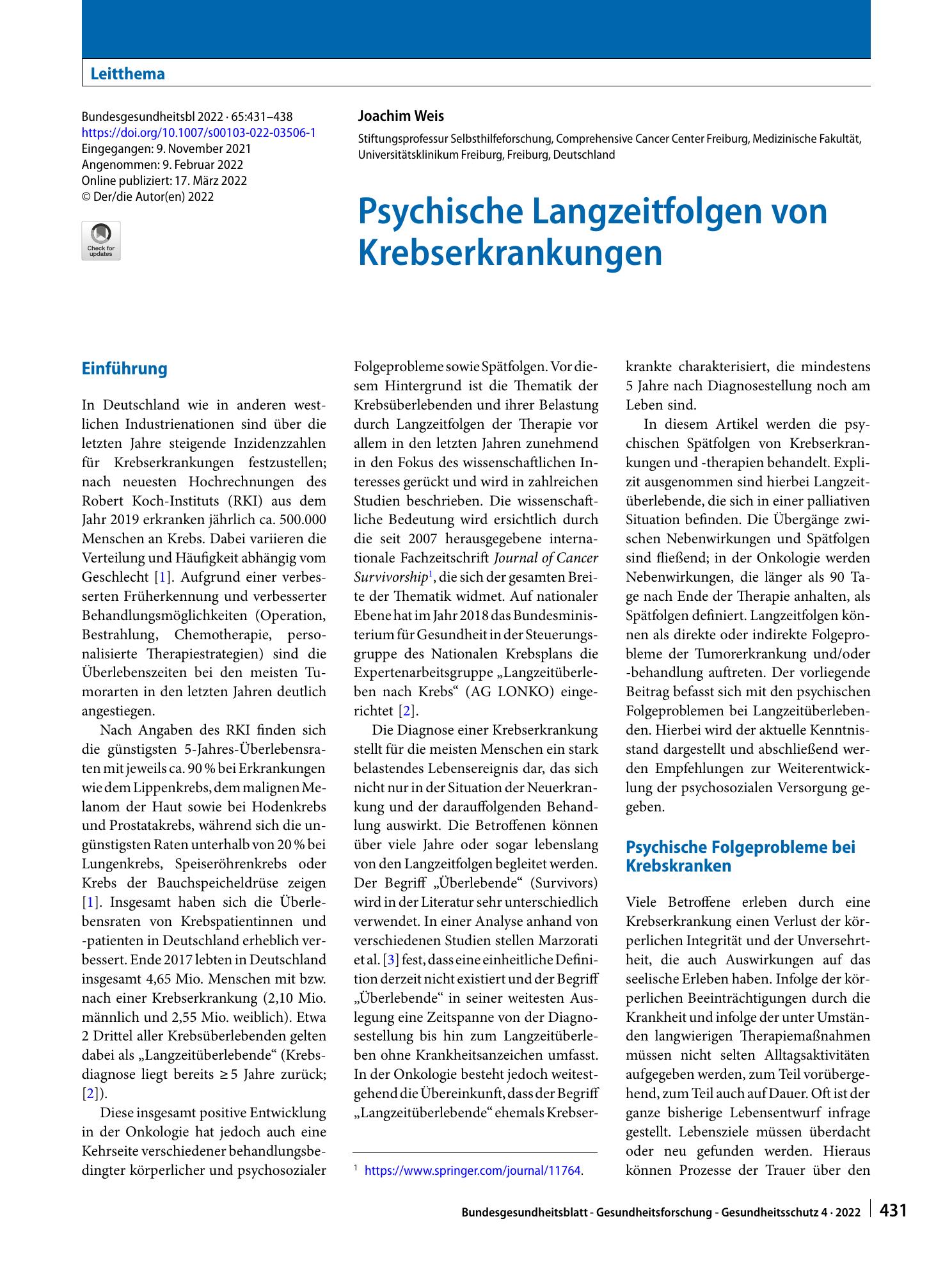 Vorschauseite 1: Psychische Langzeitfolgen von Krebserkrankungen