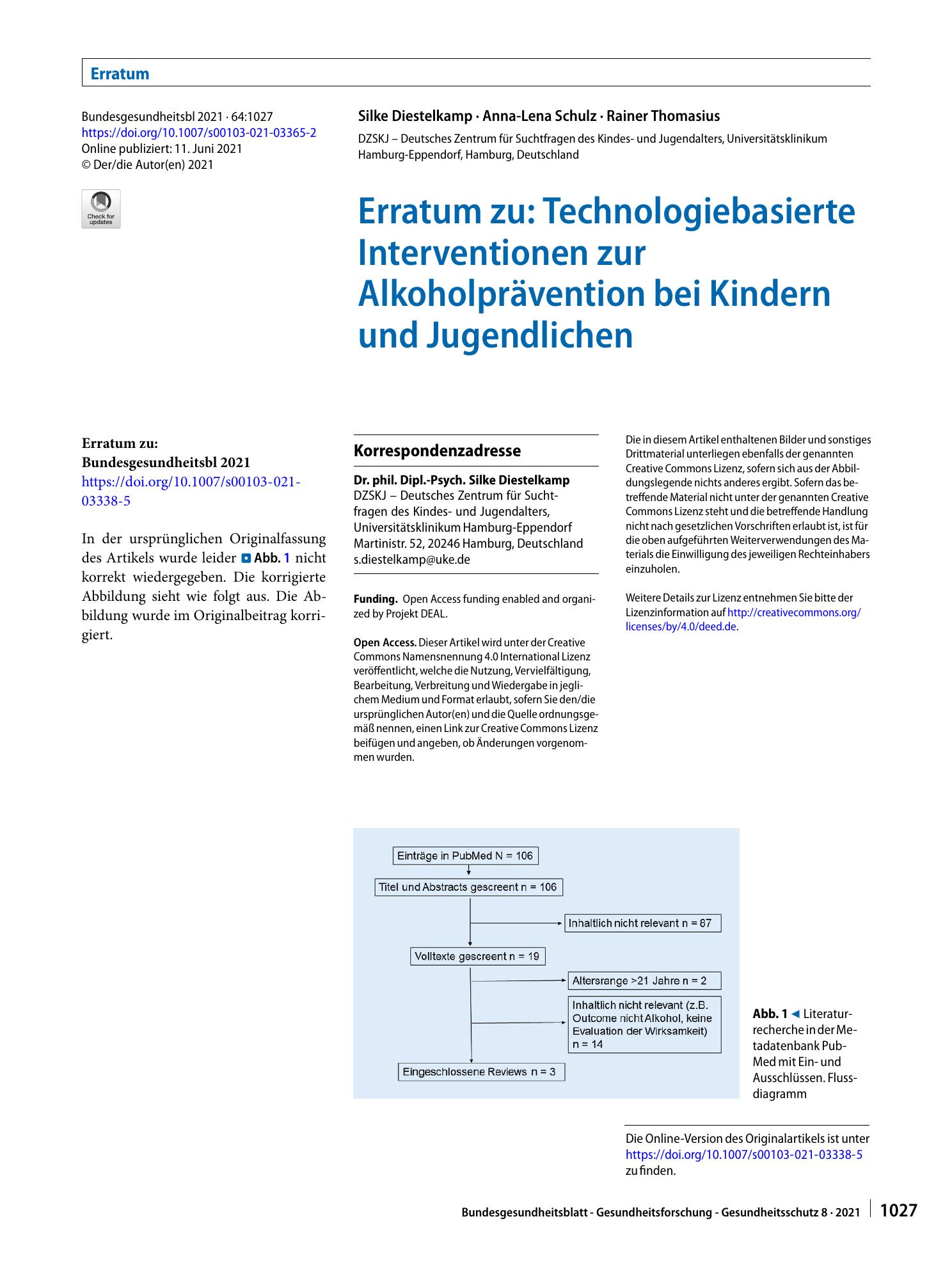Vorschauseite 1: Erratum zu: Technologiebasierte Interventionen zur Alkoholprävention bei Kindern und Jugendlichen