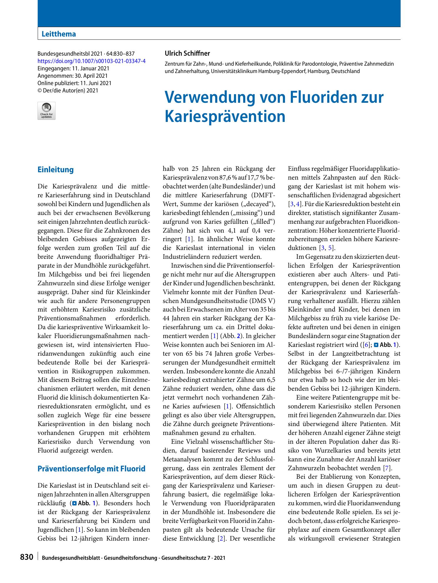 Vorschauseite 1: Verwendung von Fluoriden zur Kariesprävention