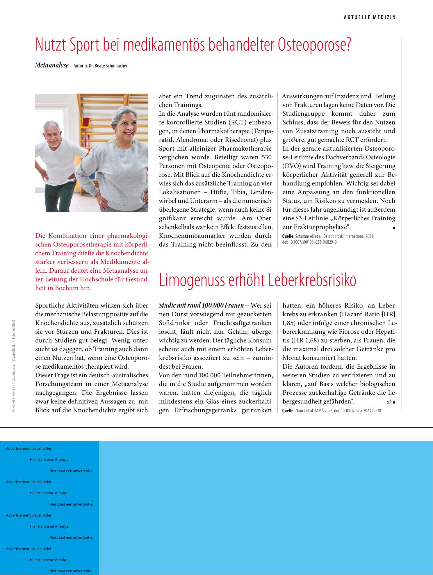 Vorschauseite 1: Nutzt Sport bei medikamentös behandelter Osteoporose?