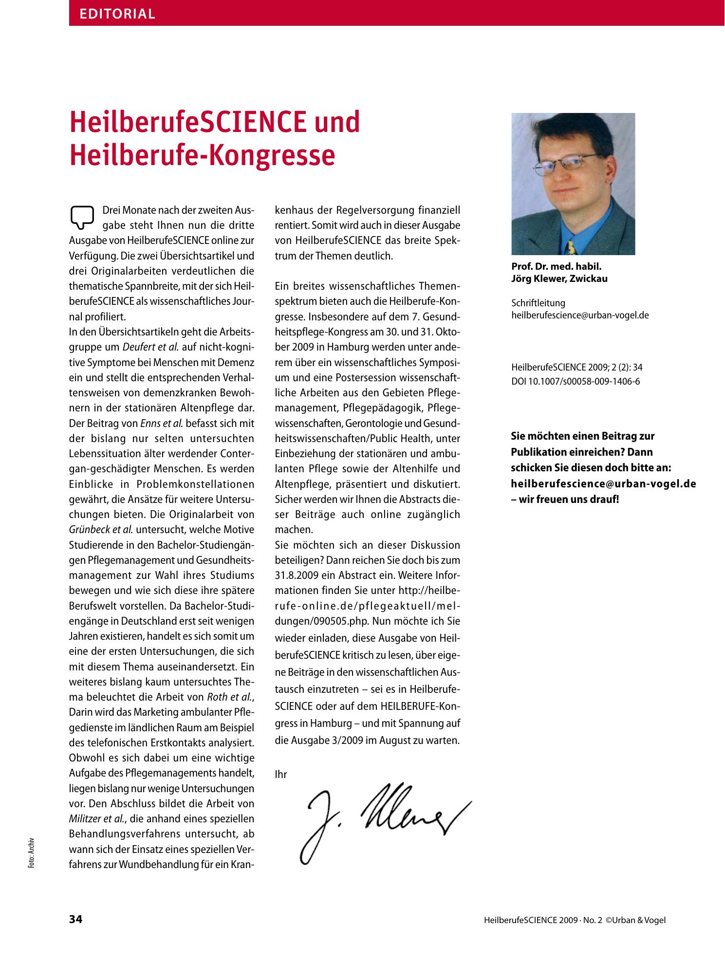 Vorschauseite 1: HeilberufeSCIENCE und Heilberufe-Kongresse