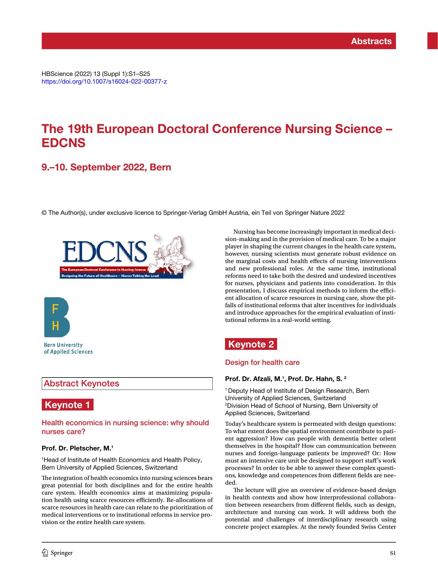 Vorschauseite 1: The 19th European Doctoral Conference Nursing Science – EDCNS