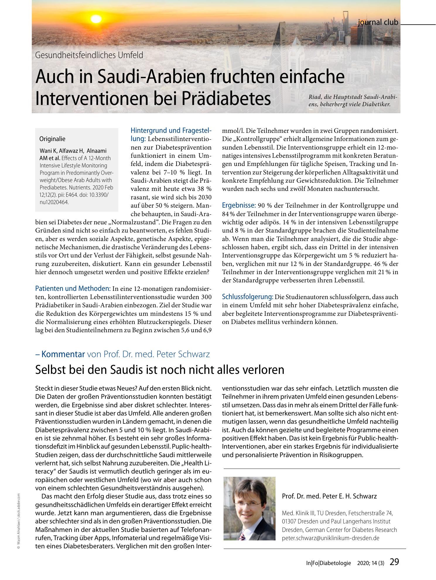 Vorschauseite 1: Auch in Saudi-Arabien fruchten einfache Interventionen bei Prädiabetes