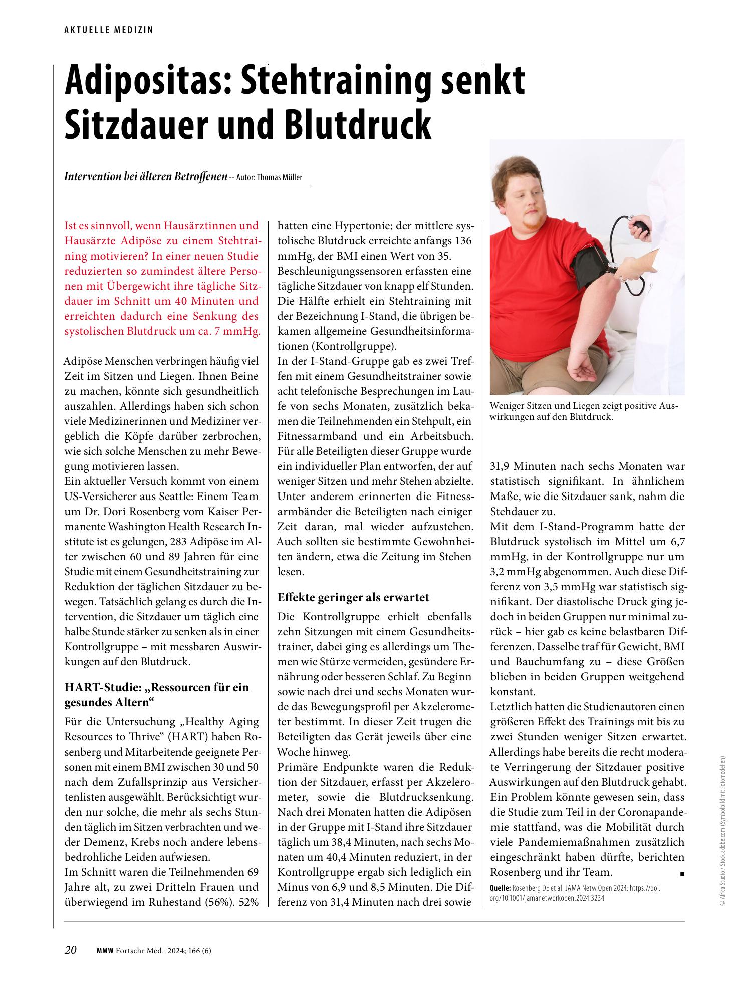 Vorschauseite 1: Adipositas: Stehtraining senkt Sitzdauer und Blutdruck