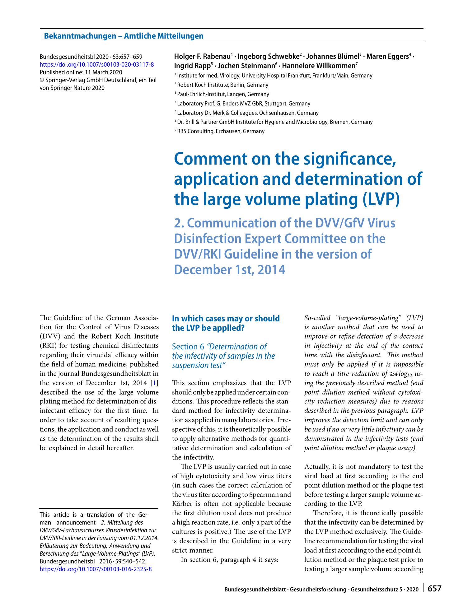 Vorschauseite 1: Comment on the significance, application and determination of the large volume plating (LVP)