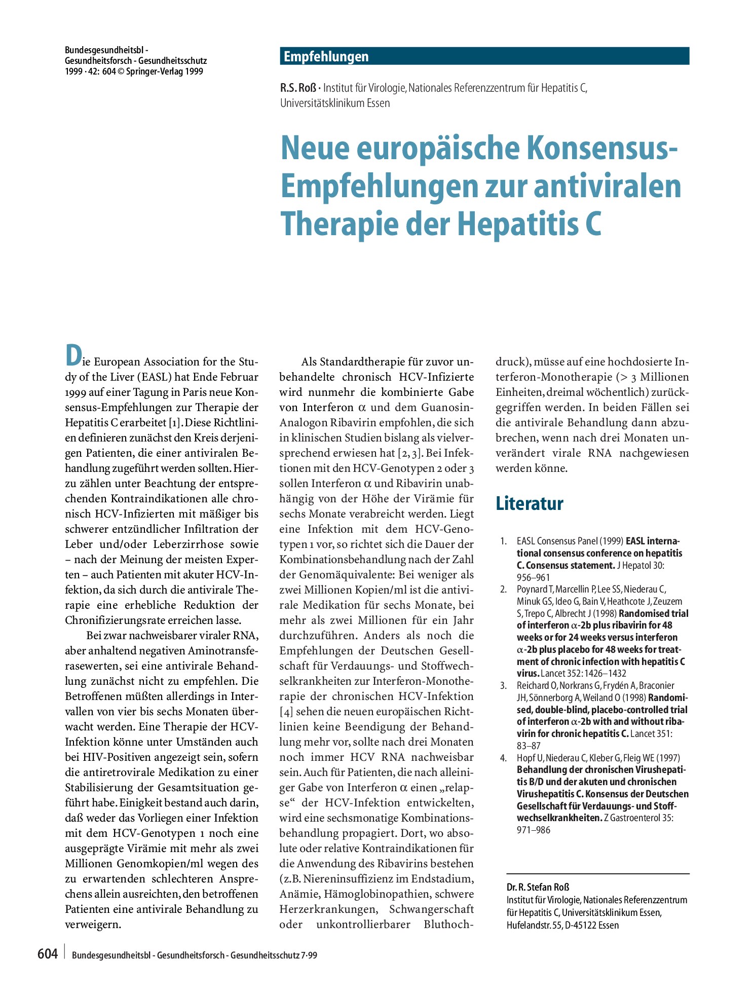 Vorschauseite 1: Neue europäische Konsensus-Empfehlungen zur antiviralen Therapie der Hepatitis C