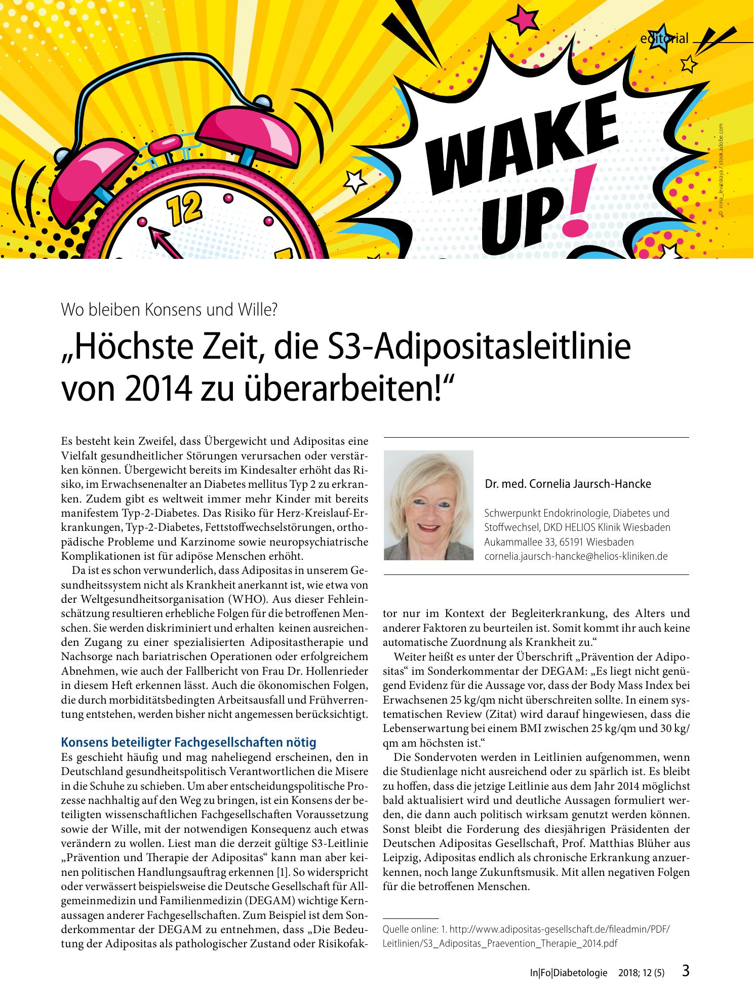 Vorschauseite 1: „Höchste Zeit, die S3-Adipositasleitlinie von 2014 zu überarbeiten!“
