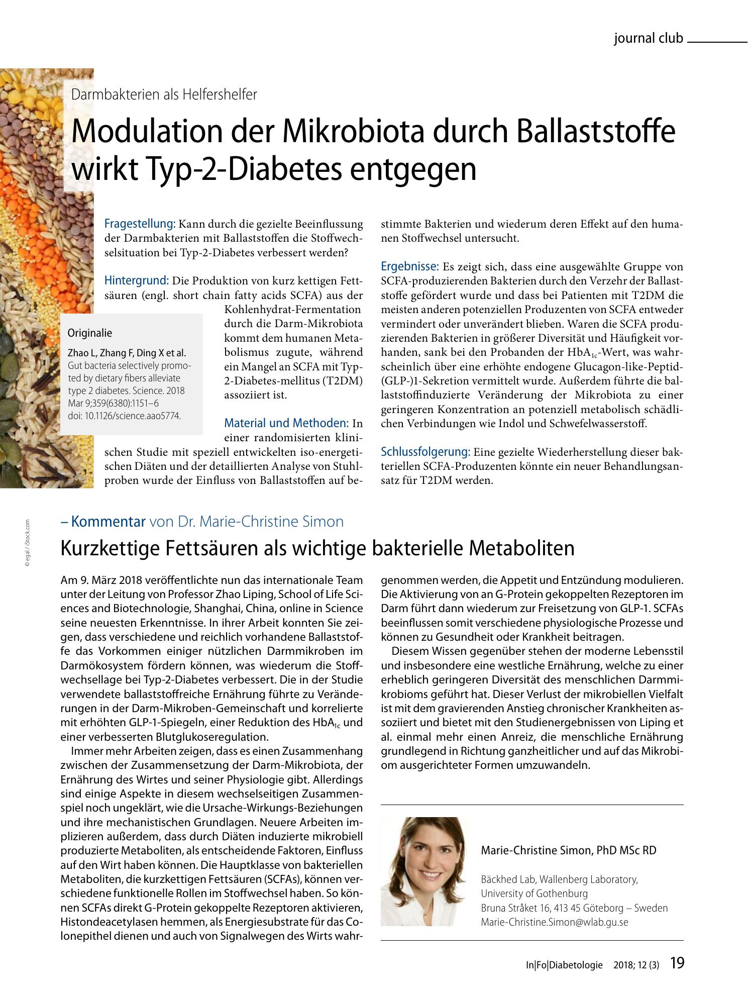 Vorschauseite 1: Modulation der Mikrobiota durch Ballaststoffe wirkt Typ-2-Diabetes entgegen