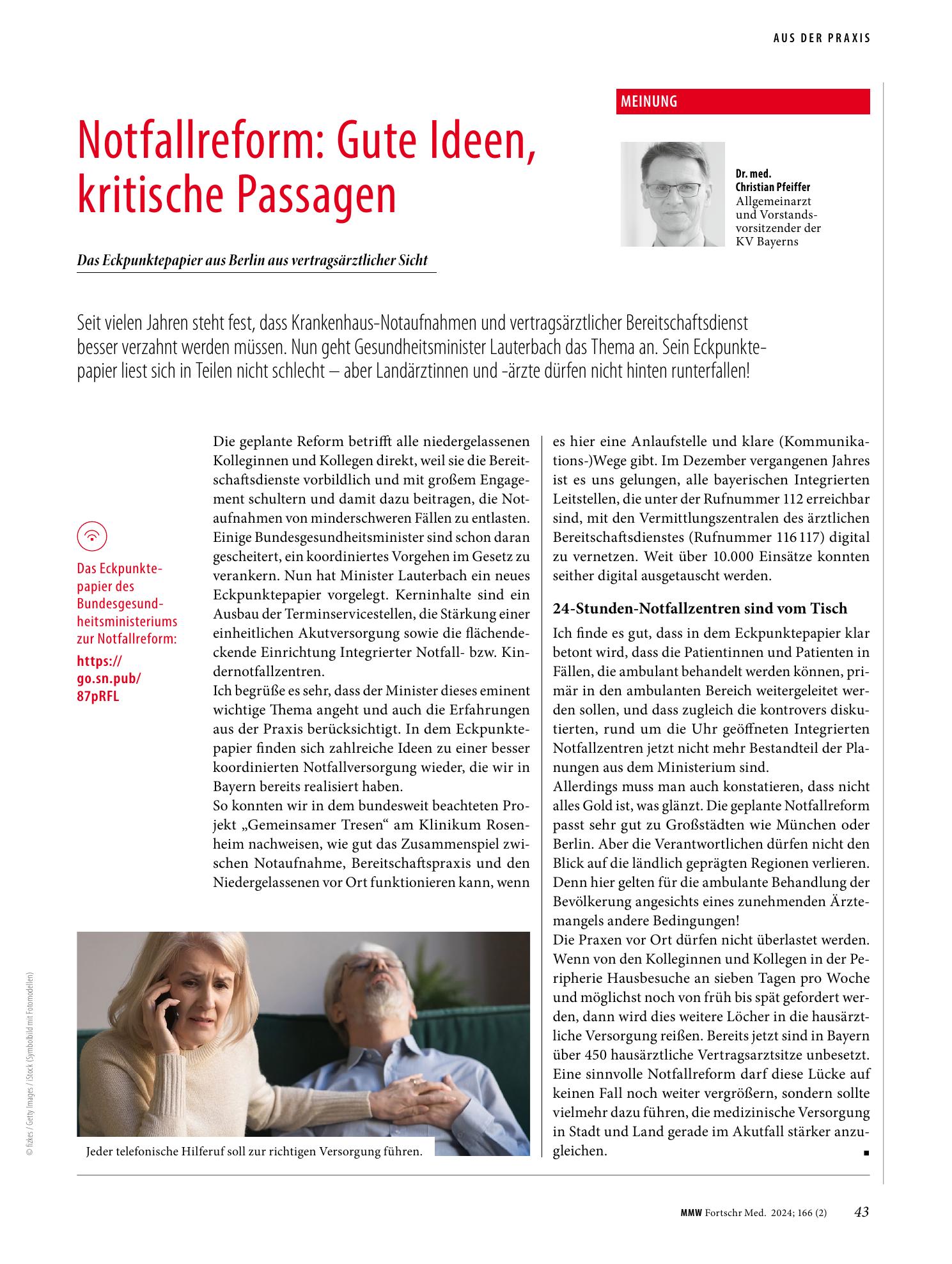 Vorschauseite 1: Notfallreform: Gute Ideen, kritische Passagen