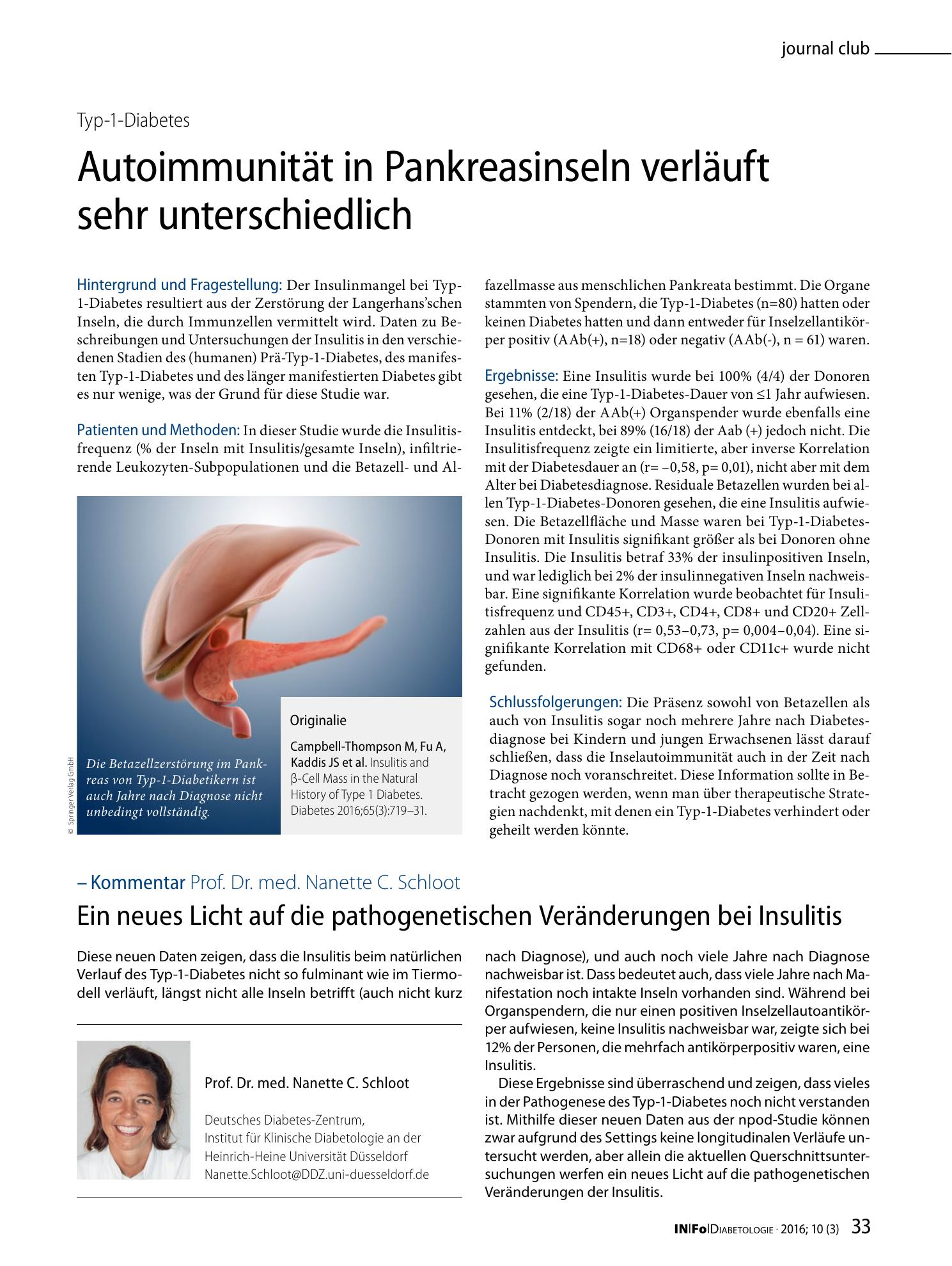 Vorschauseite 1: Autoimmunität in Pankreasinseln verläuft sehr unterschiedlich