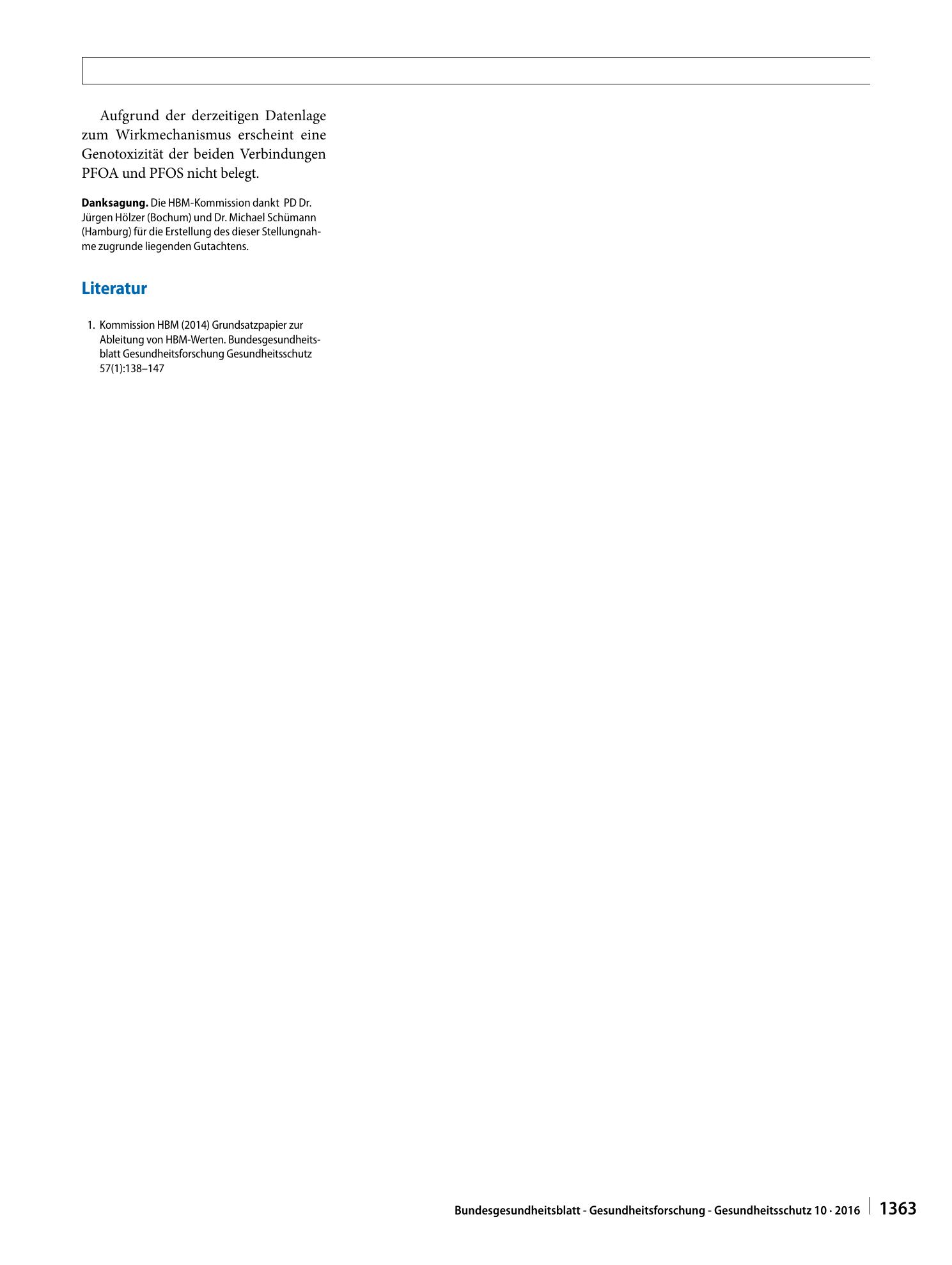 Vorschauseite 2: HBM-I-Werte für Perfluoroctansäure (PFOA) und Perfluoroctansulfonsäure (PFOS) in Blutplasma
