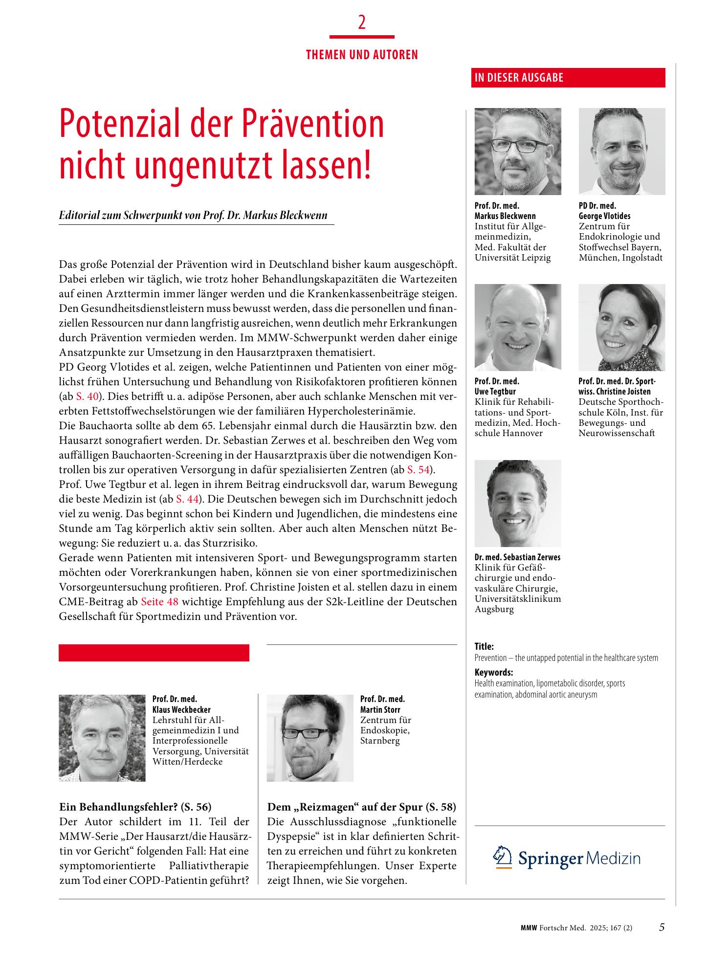Vorschauseite 1: Potenzial der Prävention nicht ungenutzt lassen!