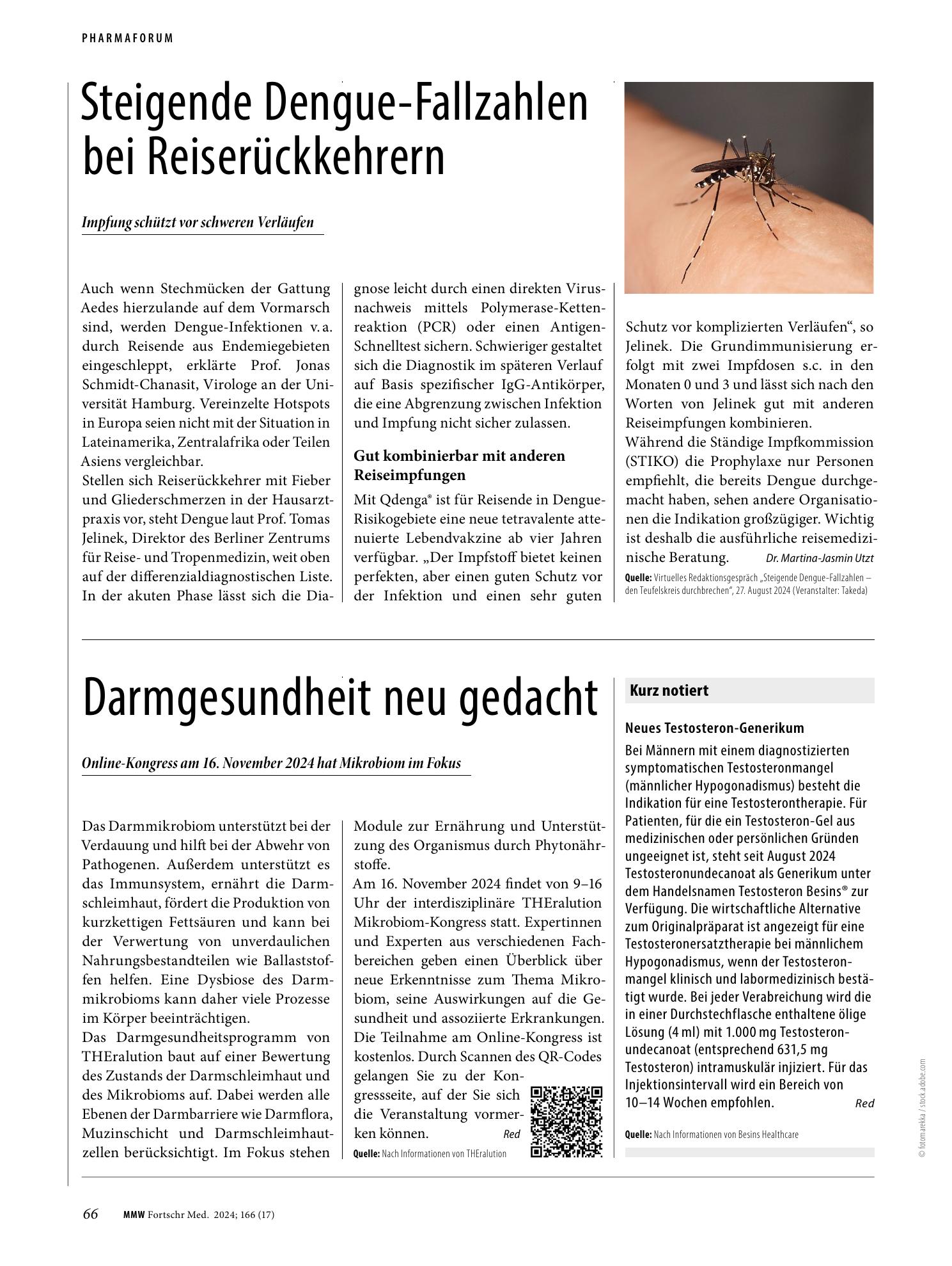Vorschauseite 1: Steigende Dengue-Fallzahlen bei Reiserückkehrern