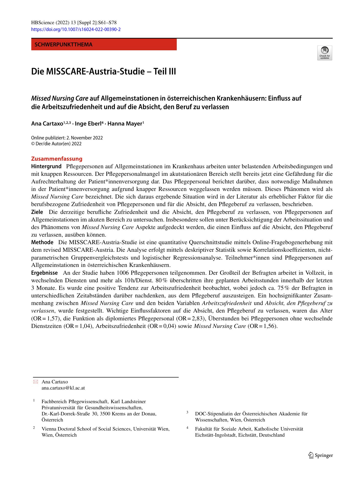 Vorschauseite 1: Die MISSCARE-Austria-Studie – Teil III