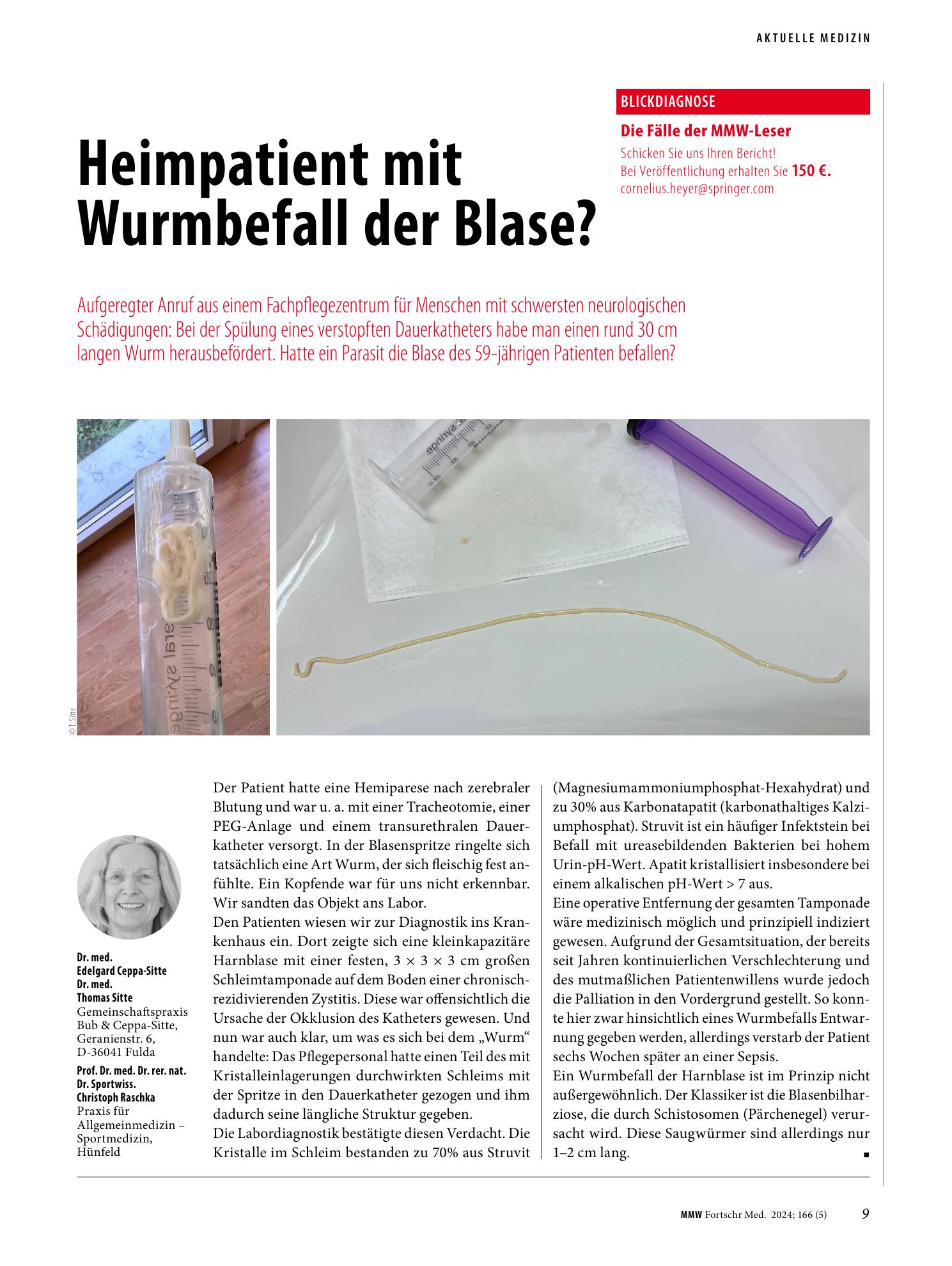 Vorschauseite 1: Heimpatient mit Wurmbefall der Blase?