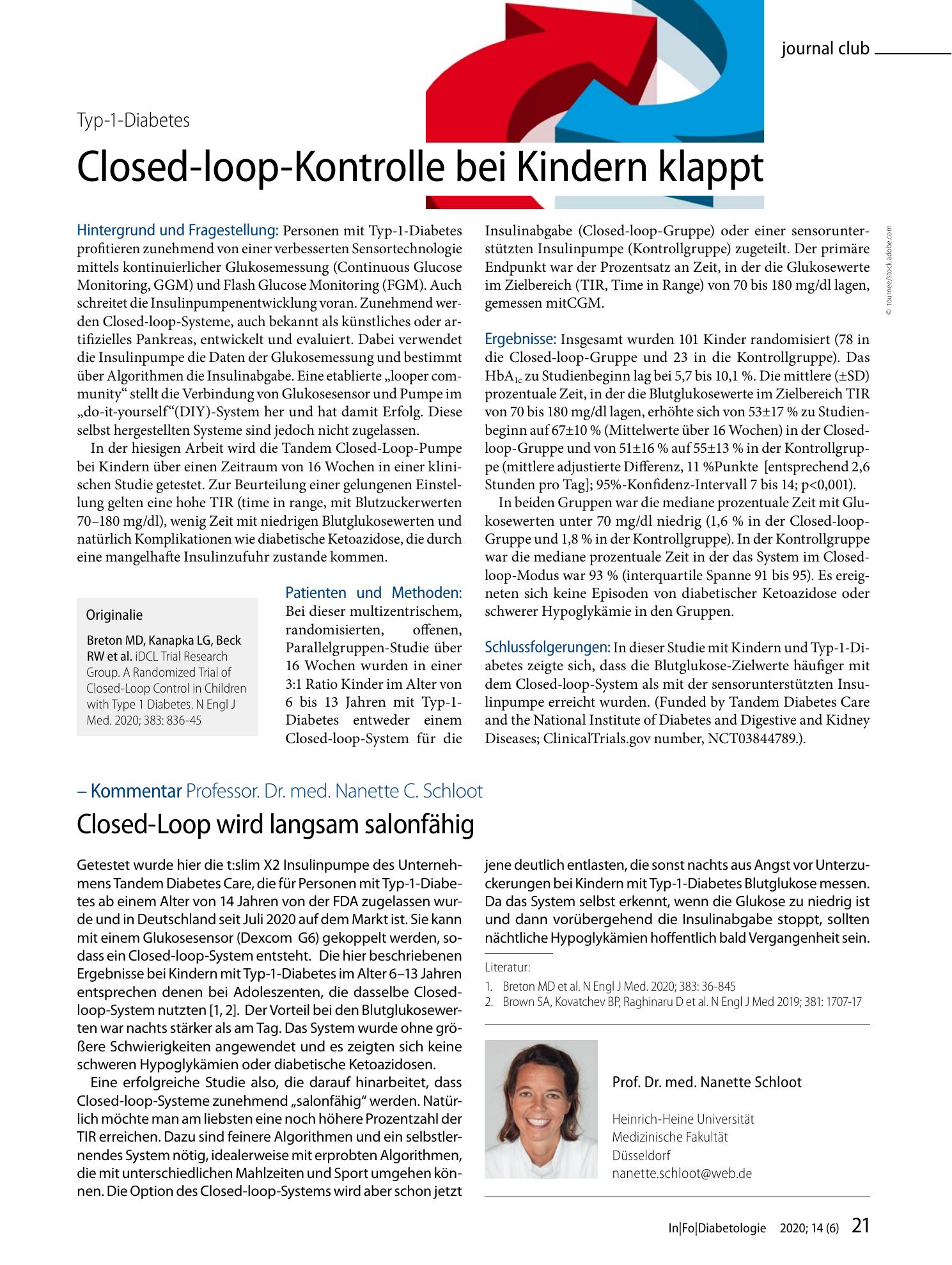 Vorschauseite 1: Closed-loop-Kontrolle bei Kindern klappt