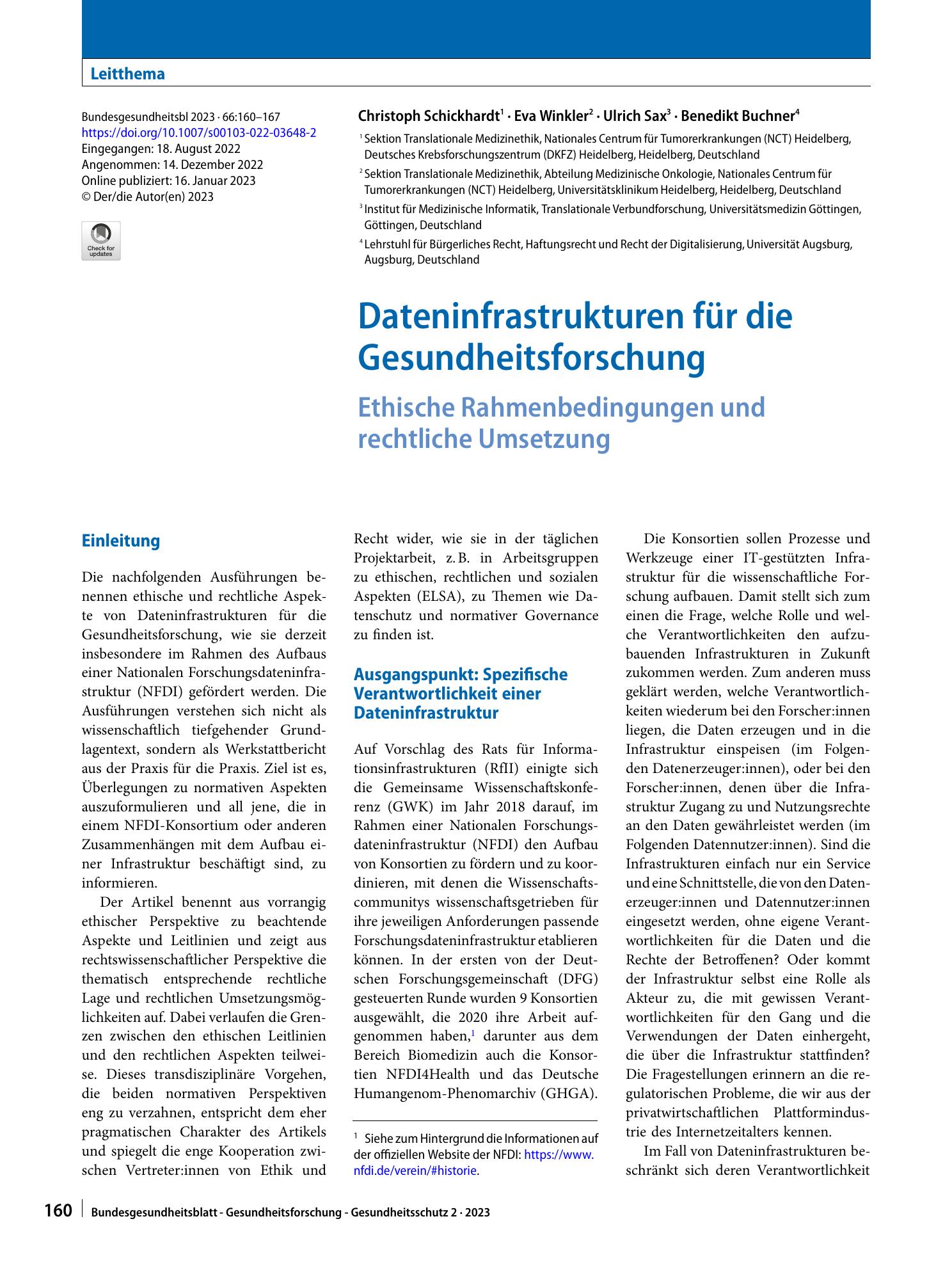 Vorschauseite 1: Dateninfrastrukturen für die Gesundheitsforschung