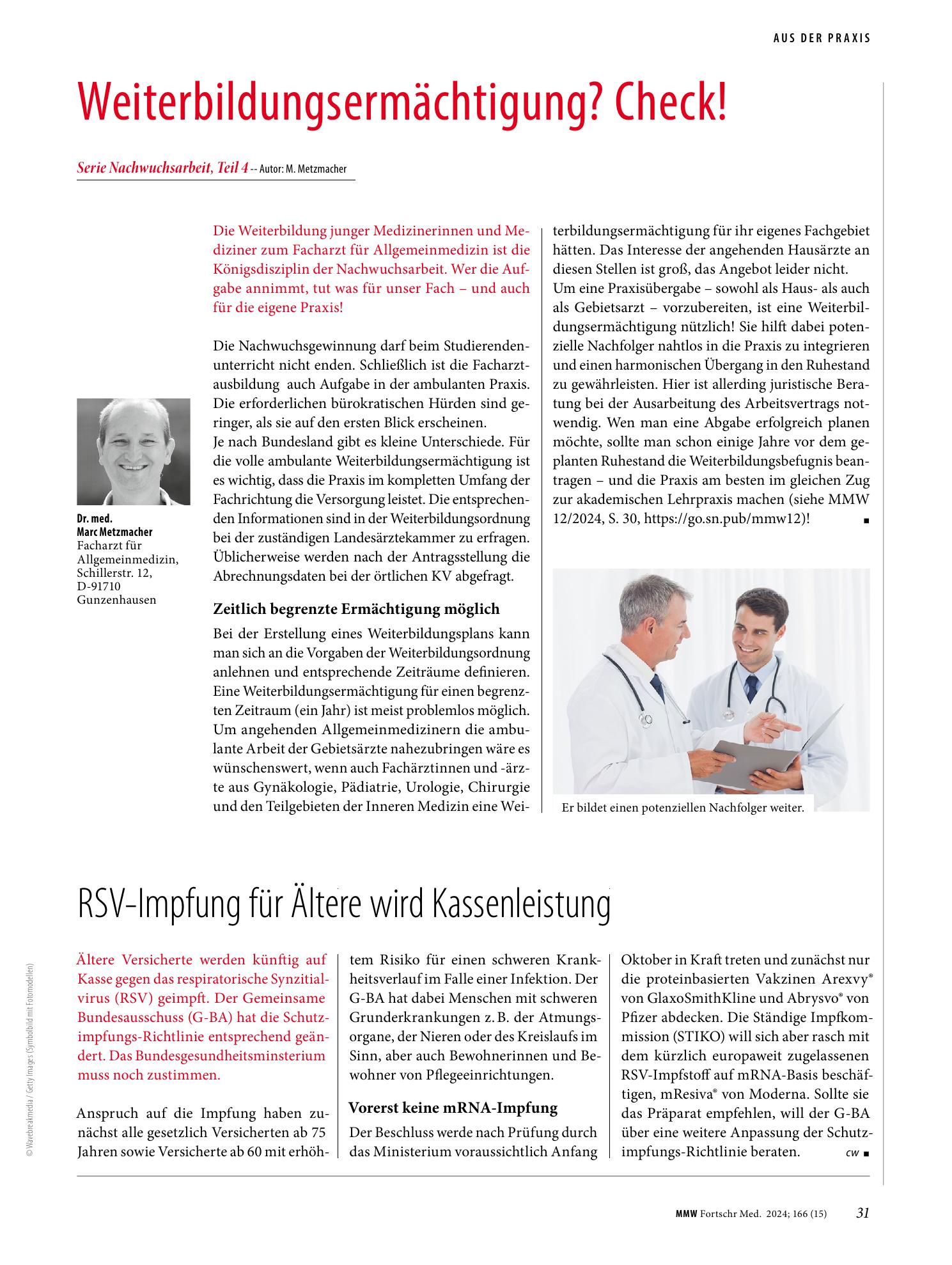 Vorschauseite 1: RSV-Impfung für Ältere wird Kassenleistung