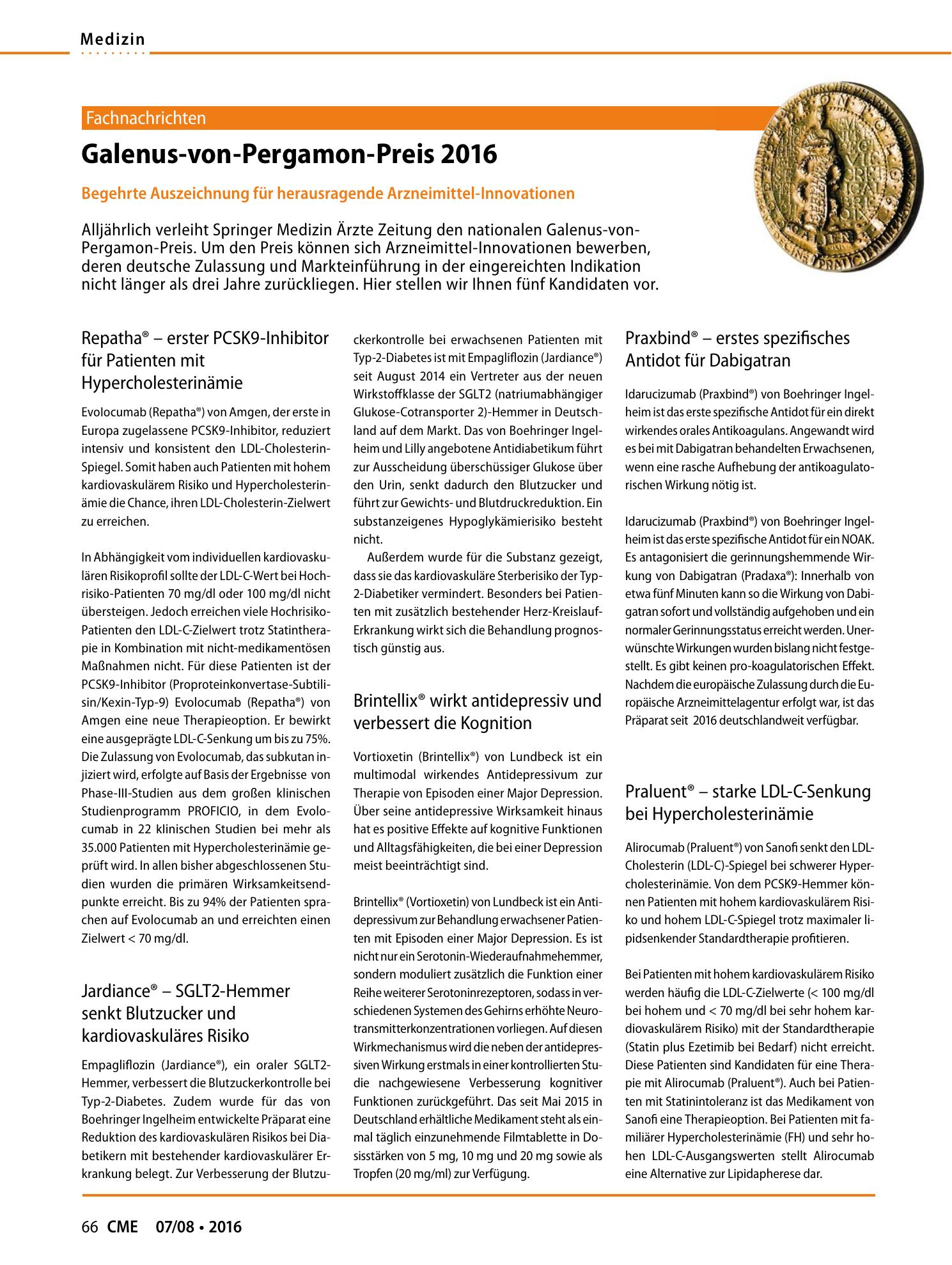 Vorschauseite 1: Galenus-von-Pergamon-Preis 2016