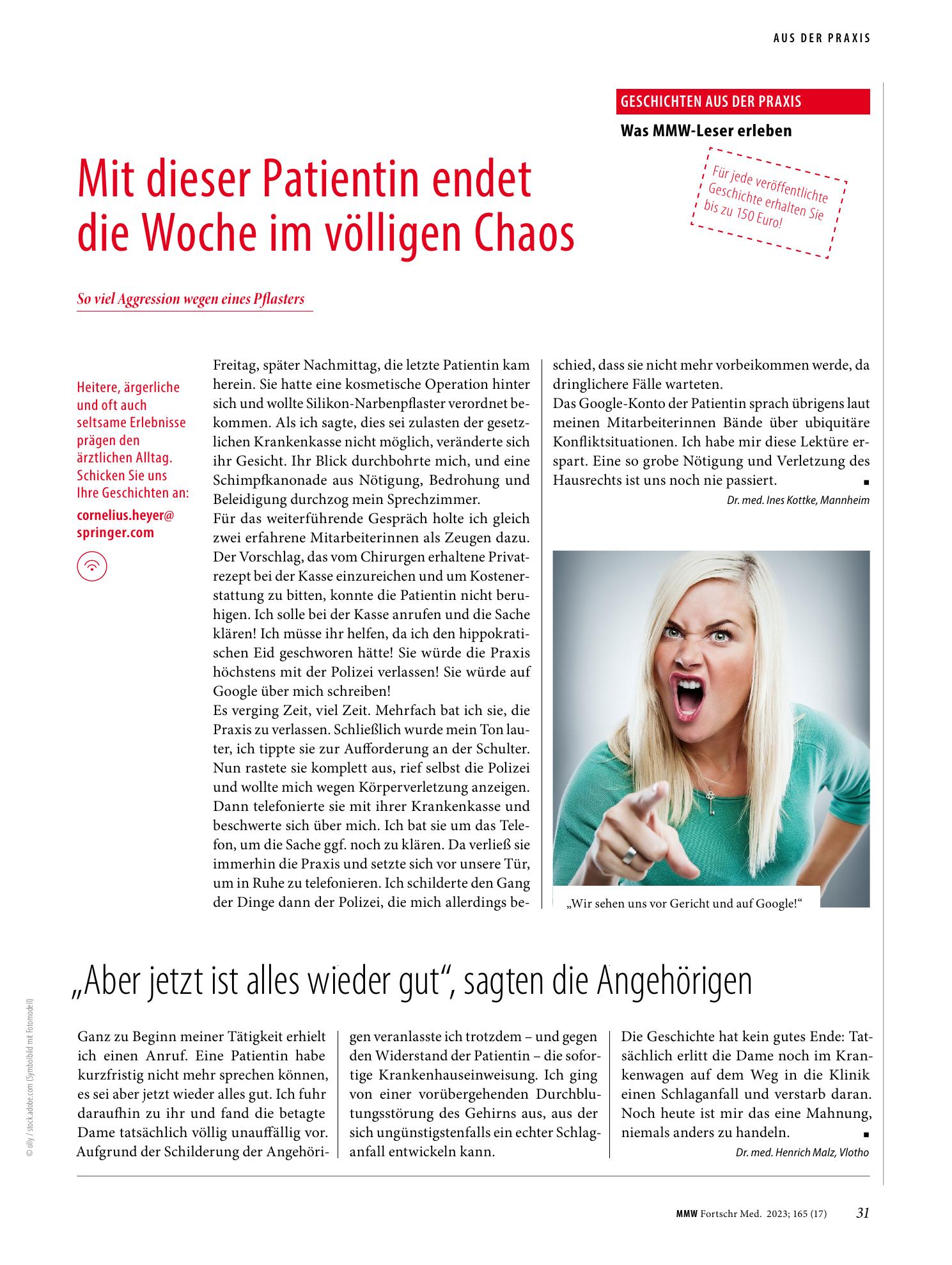 Vorschauseite 1: Mit dieser Patientin endet die Woche im völligen Chaos