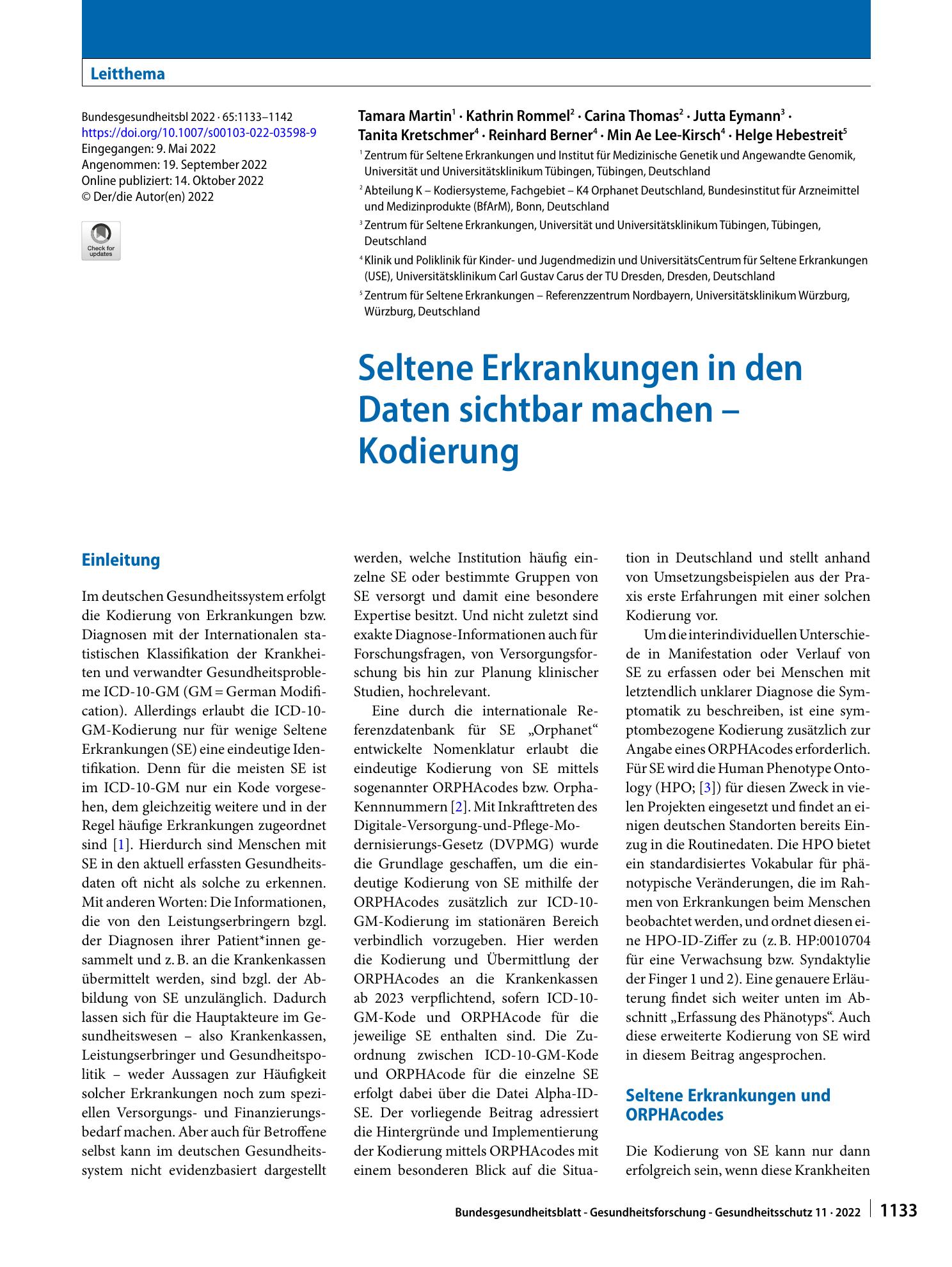 Vorschauseite 1: Seltene Erkrankungen in den Daten sichtbar machen – Kodierung