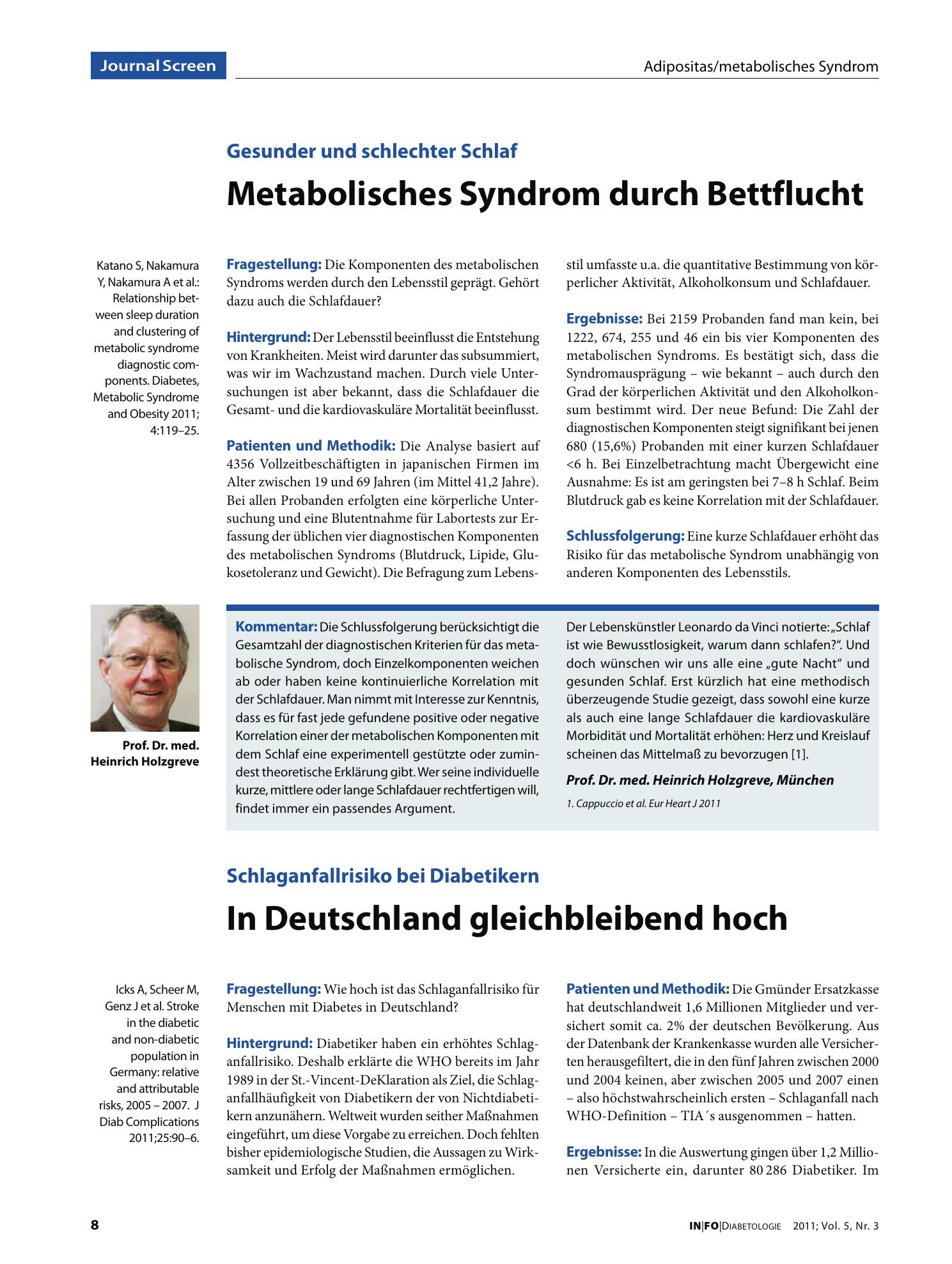 Vorschauseite 1: Metabolisches Syndrom durch Bettflucht