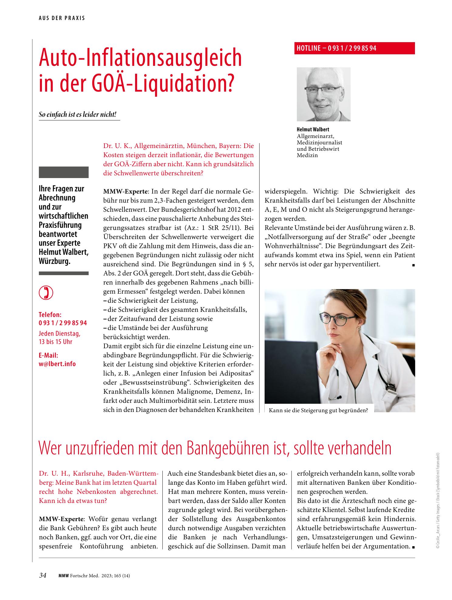 Vorschauseite 1: Auto-Inflationsausgleich in der GOÄ-Liquidation?