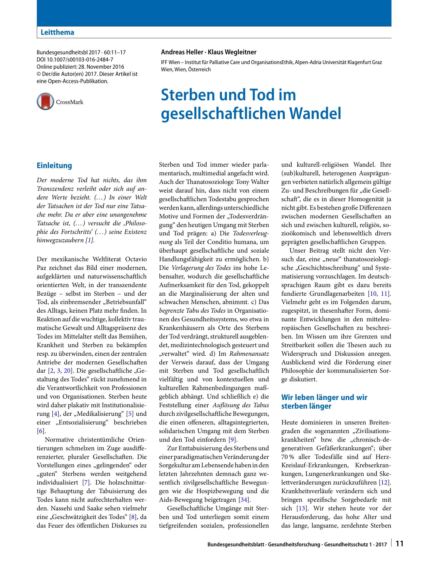 Vorschauseite 1: Sterben und Tod im gesellschaftlichen Wandel
