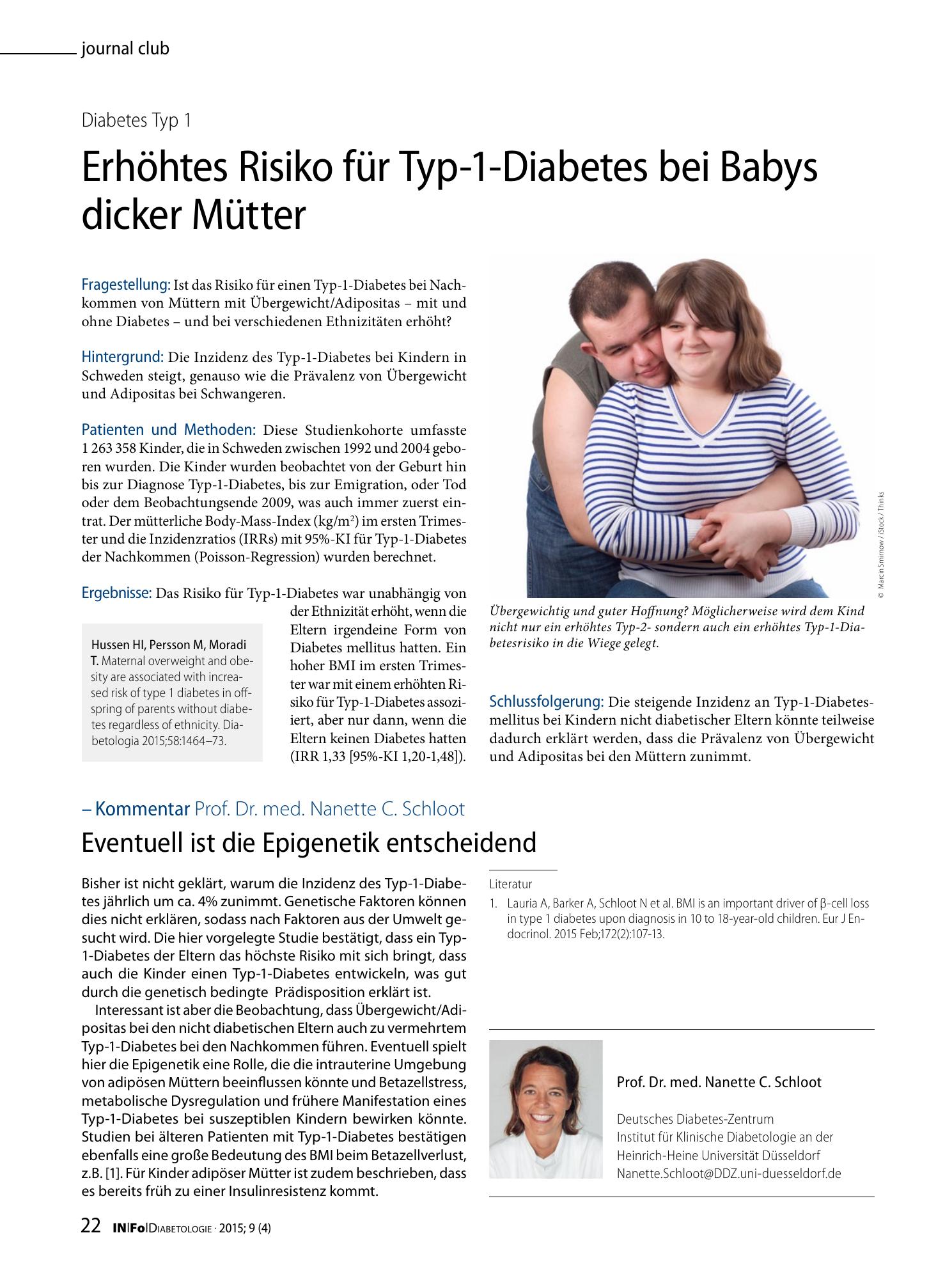 Vorschauseite 1: Erhöhtes Risiko für Typ-1-Diabetes bei Babys dicker Mütter
