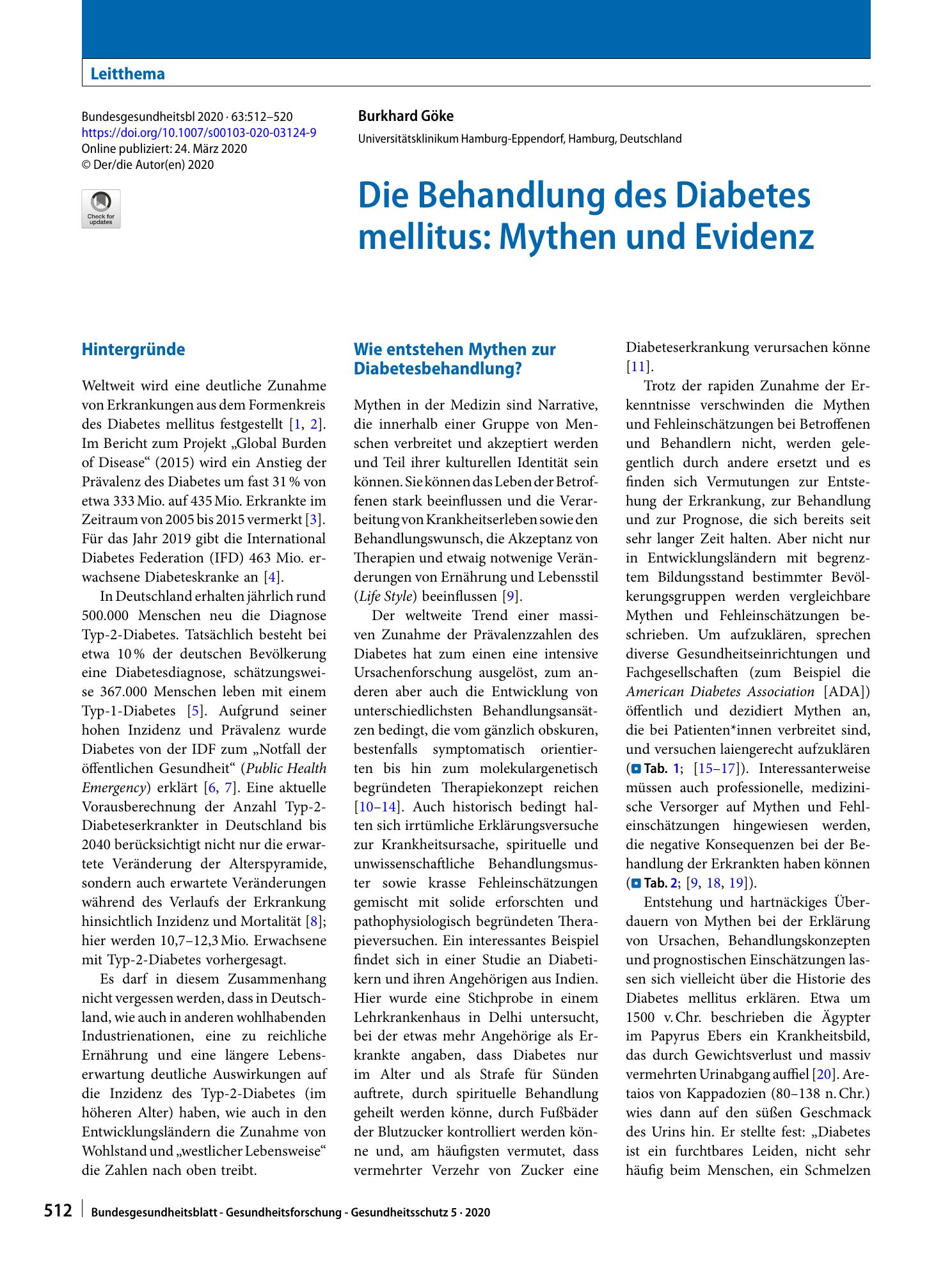 Vorschauseite 1: Die Behandlung des Diabetes mellitus: Mythen und Evidenz